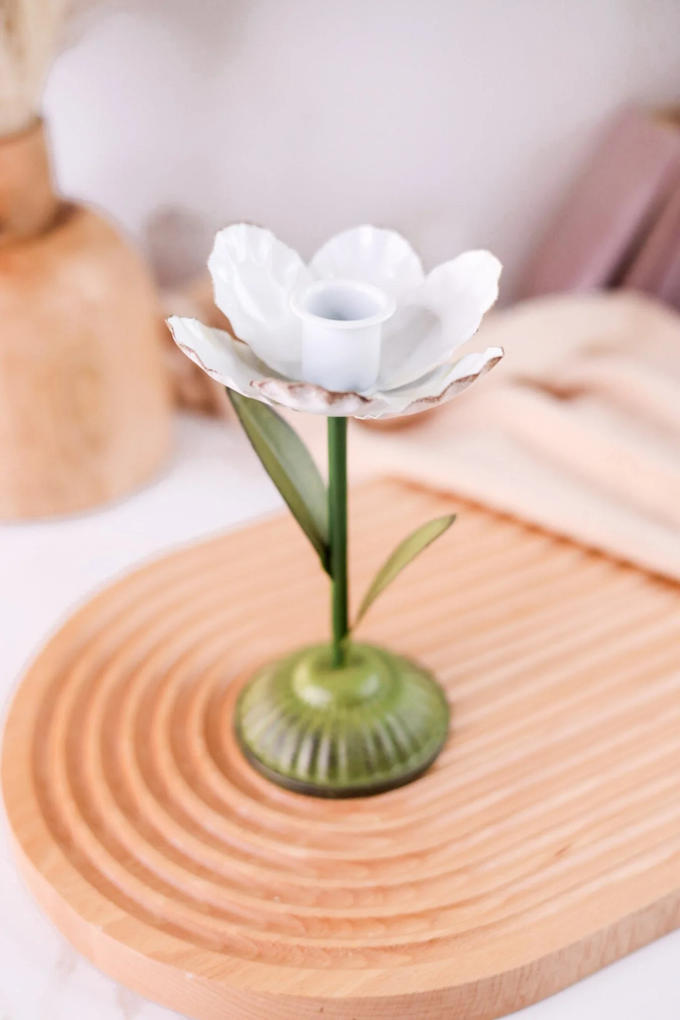 7.5" White Metal Flower Taper Candle Holder FINAL SALE - Image 2