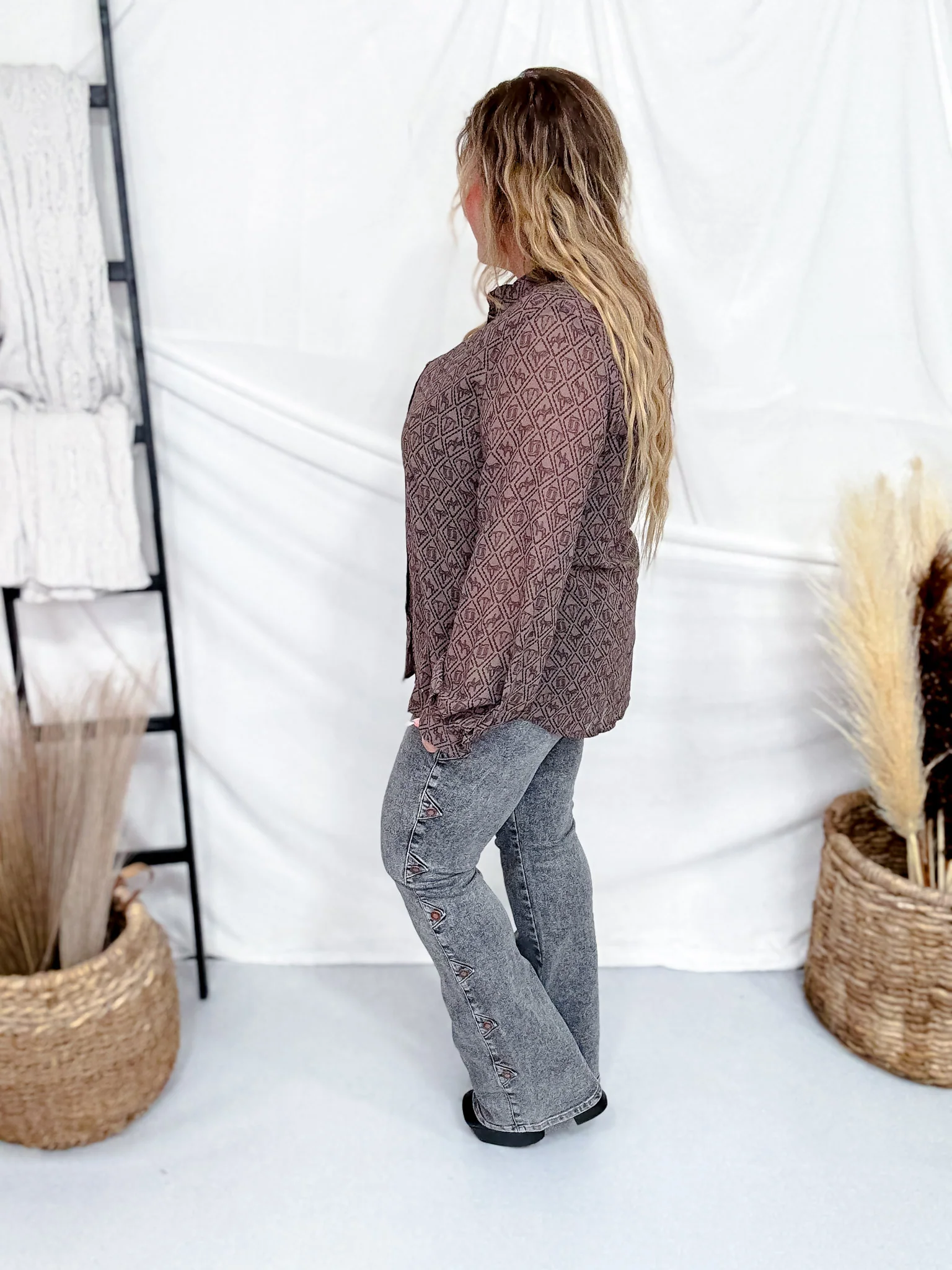 Badlands Sheer Long Sleeve Button Down Top FINAL SALE - Image 3