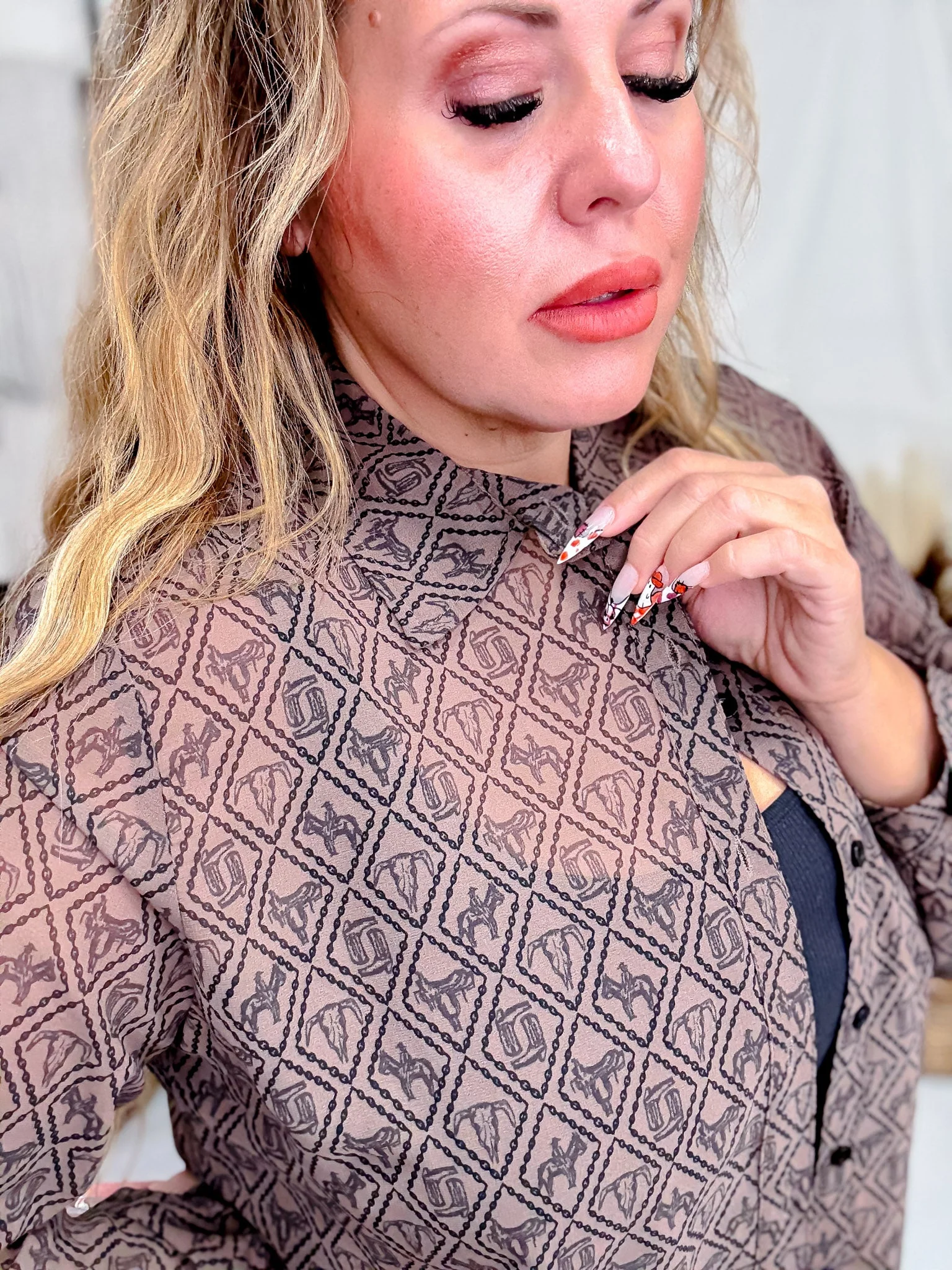 Badlands Sheer Long Sleeve Button Down Top FINAL SALE - Image 4