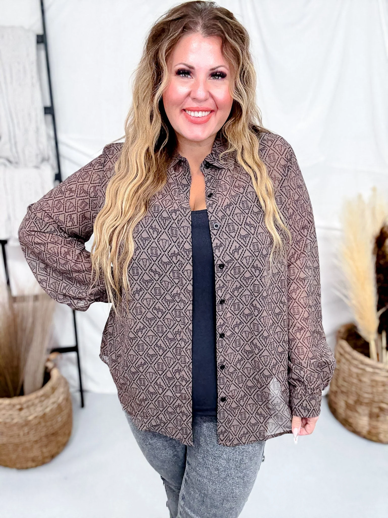 Badlands Sheer Long Sleeve Button Down Top FINAL SALE - Image 5