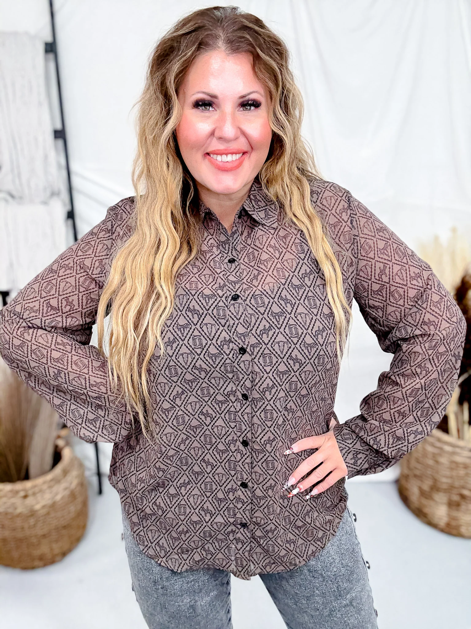 Badlands Sheer Long Sleeve Button Down Top FINAL SALE - Image 7