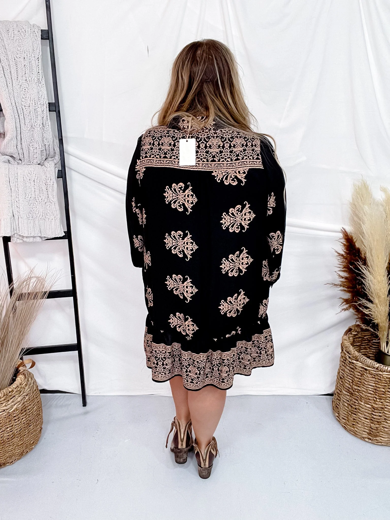 Black Border Printed Challis Long Sleeve Shirt Dress FINAL SALE - Image 6