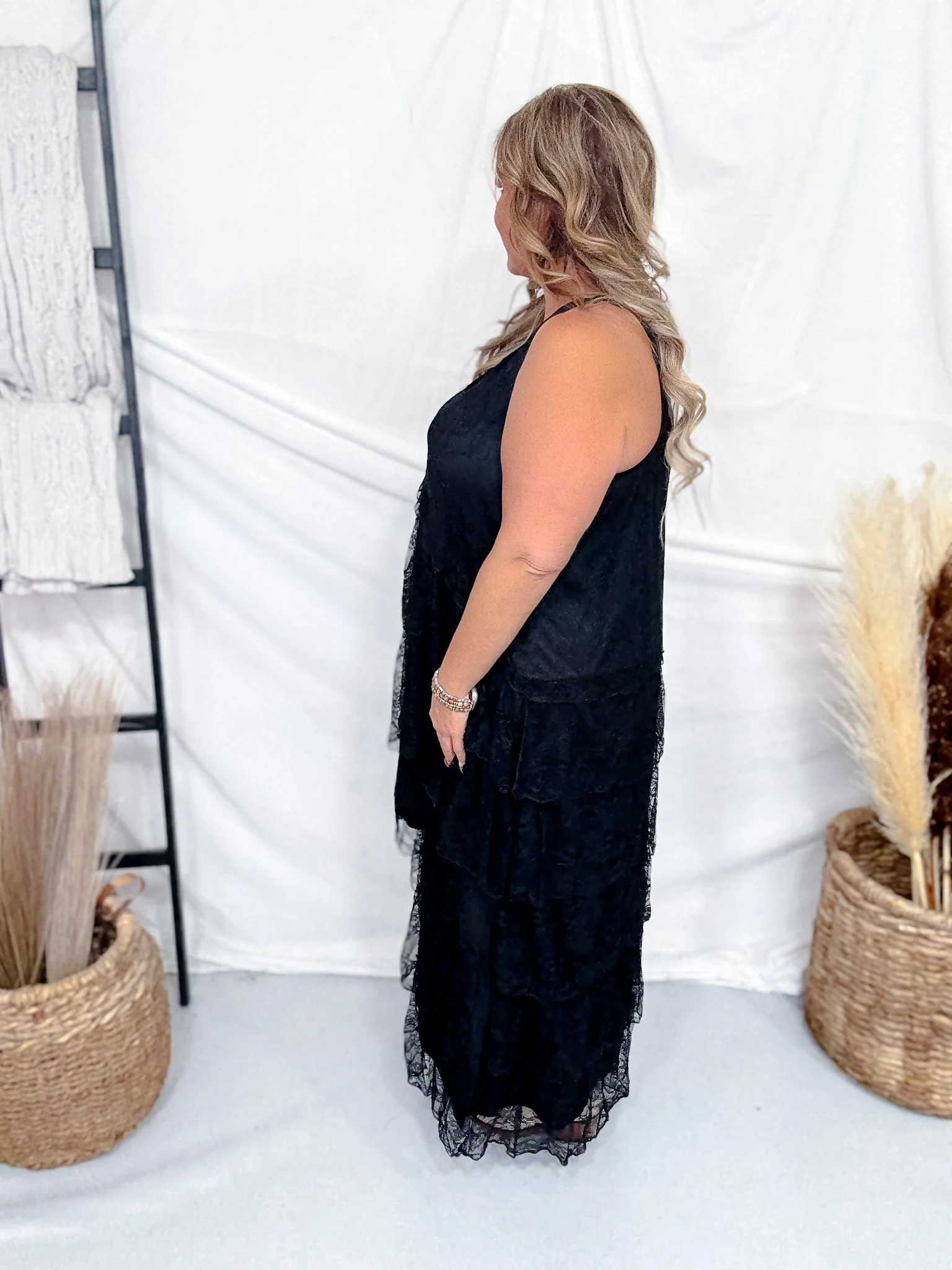 Black Lace Round Neck High-Low Dress With Twist Straps - Image 8