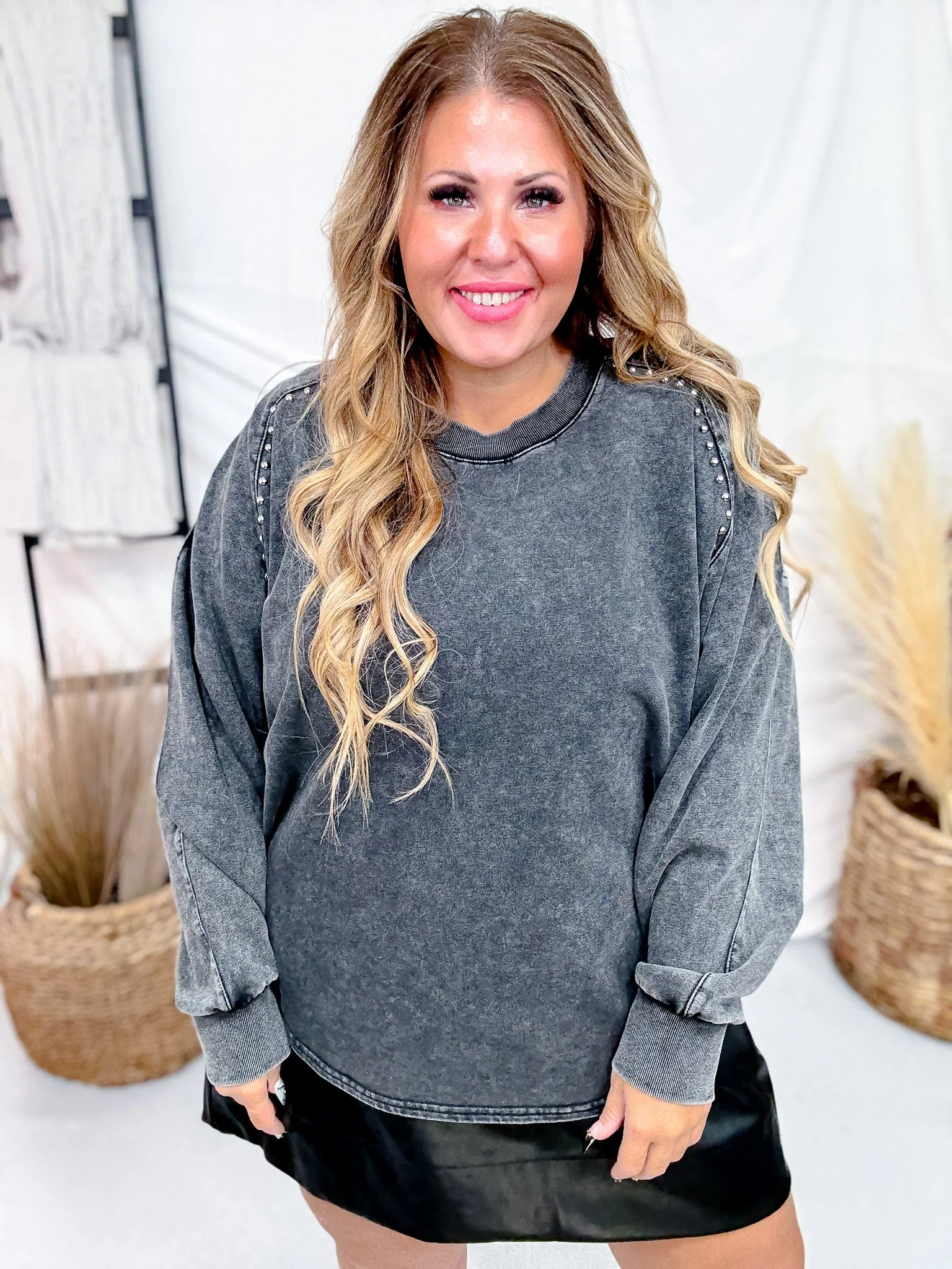 Black Long Sleeve Pullover W/ Pearl Stud Details FINAL SALE - Image 5