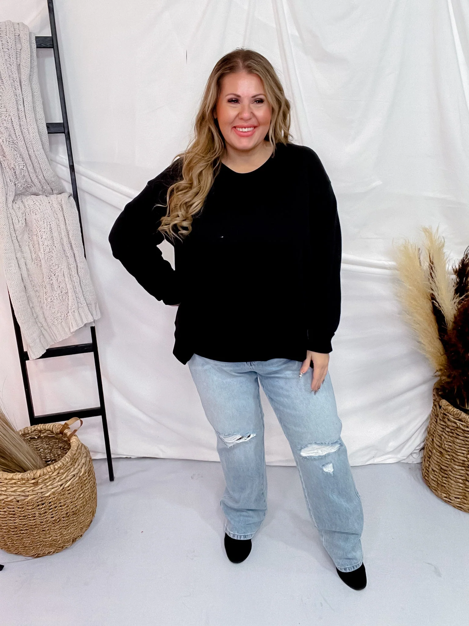 Black Long Sleeve Rounded Neck Sweater FINAL SALE - Image 2
