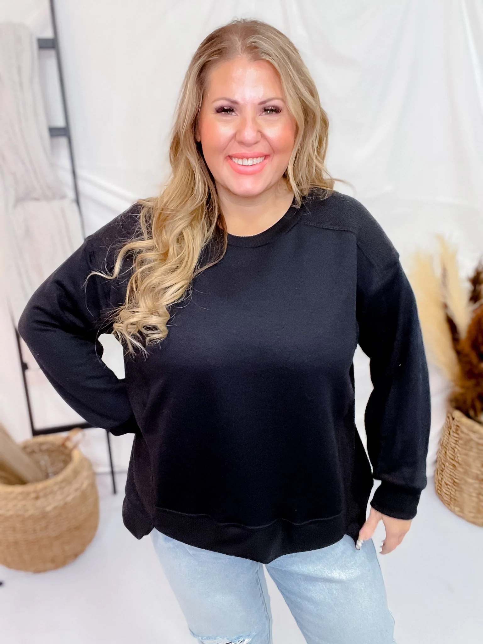 Black Long Sleeve Rounded Neck Sweater FINAL SALE - Image 7