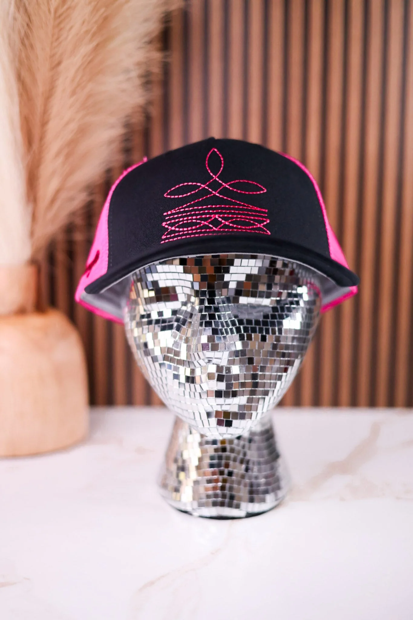 Black & Pink Bootstitch Licensed Wrangler Trucker Hat - Image 2