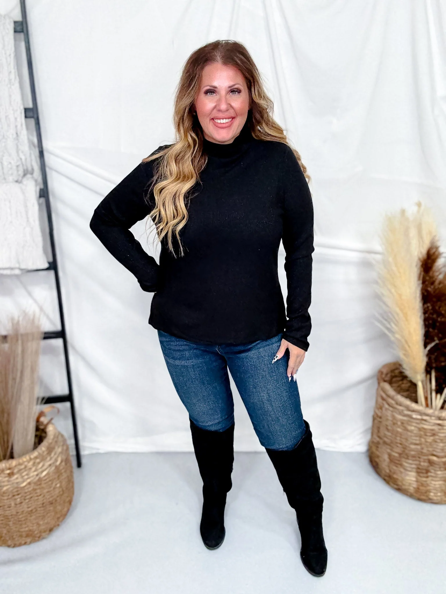 Black Shimmer Mock Neck Sweater With Long Sleeves FINAL SALE - Image 5