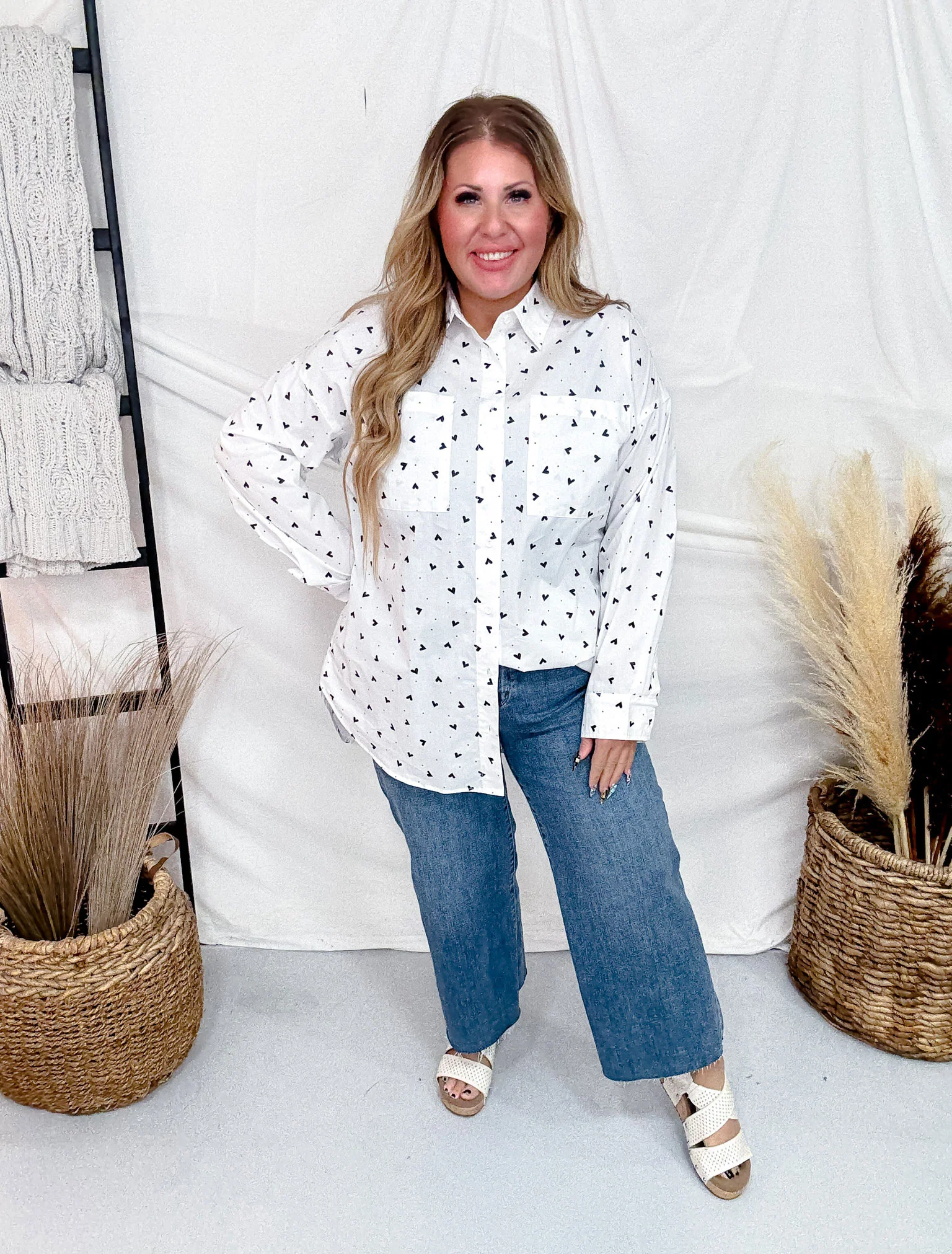 Black & White Button Front Top With Hearts & Polka Dots FINAL SALE - Image 2