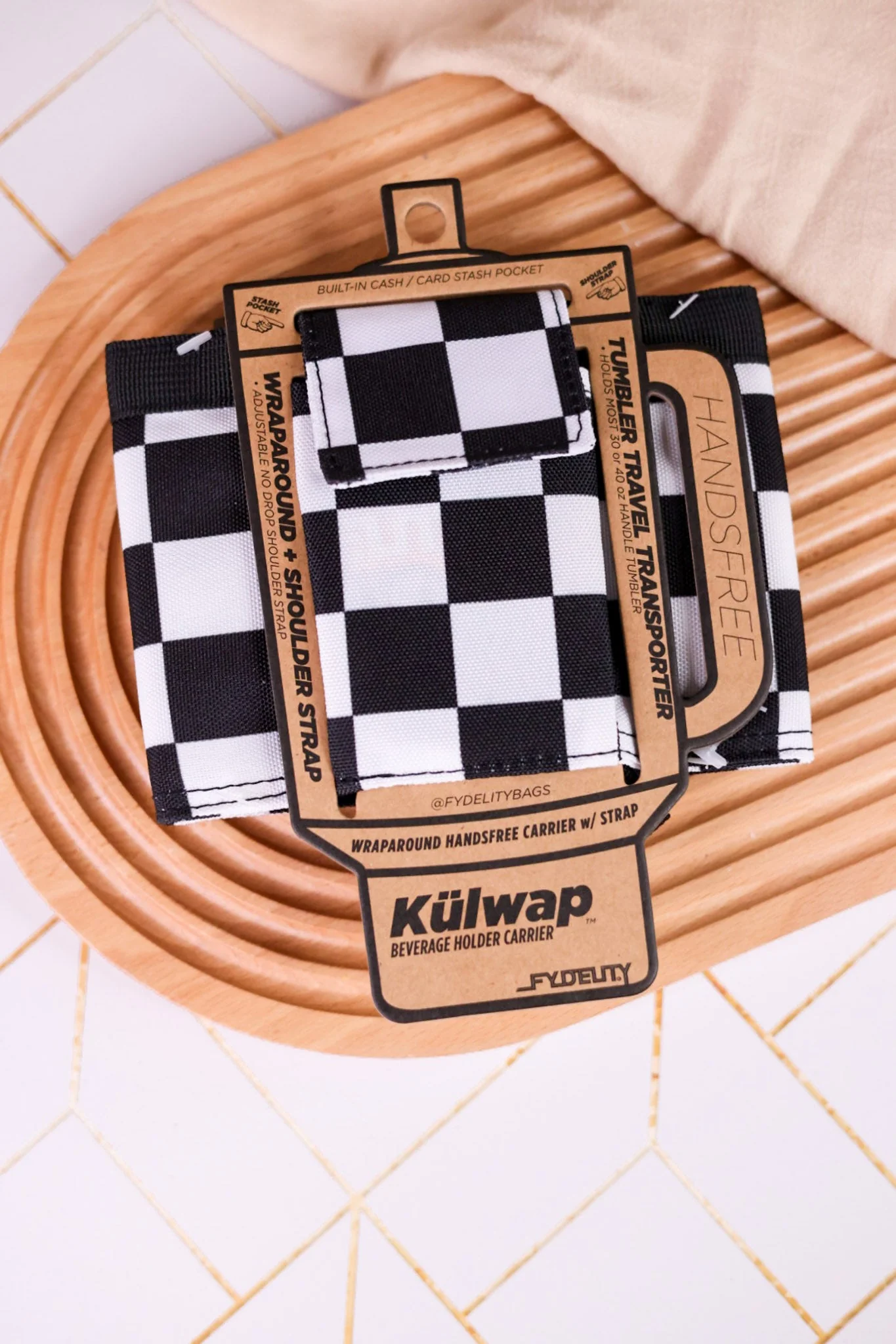 Black & White Check Kulwap Tumbler Cooler Wrap - Image 3