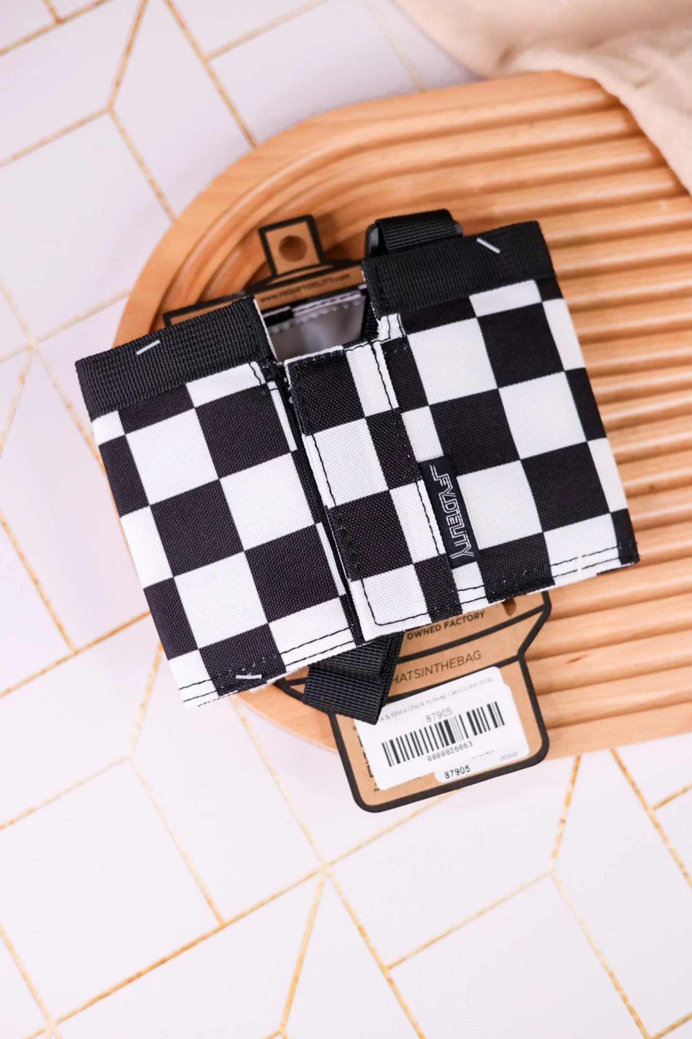 Black & White Check Kulwap Tumbler Cooler Wrap - Image 4