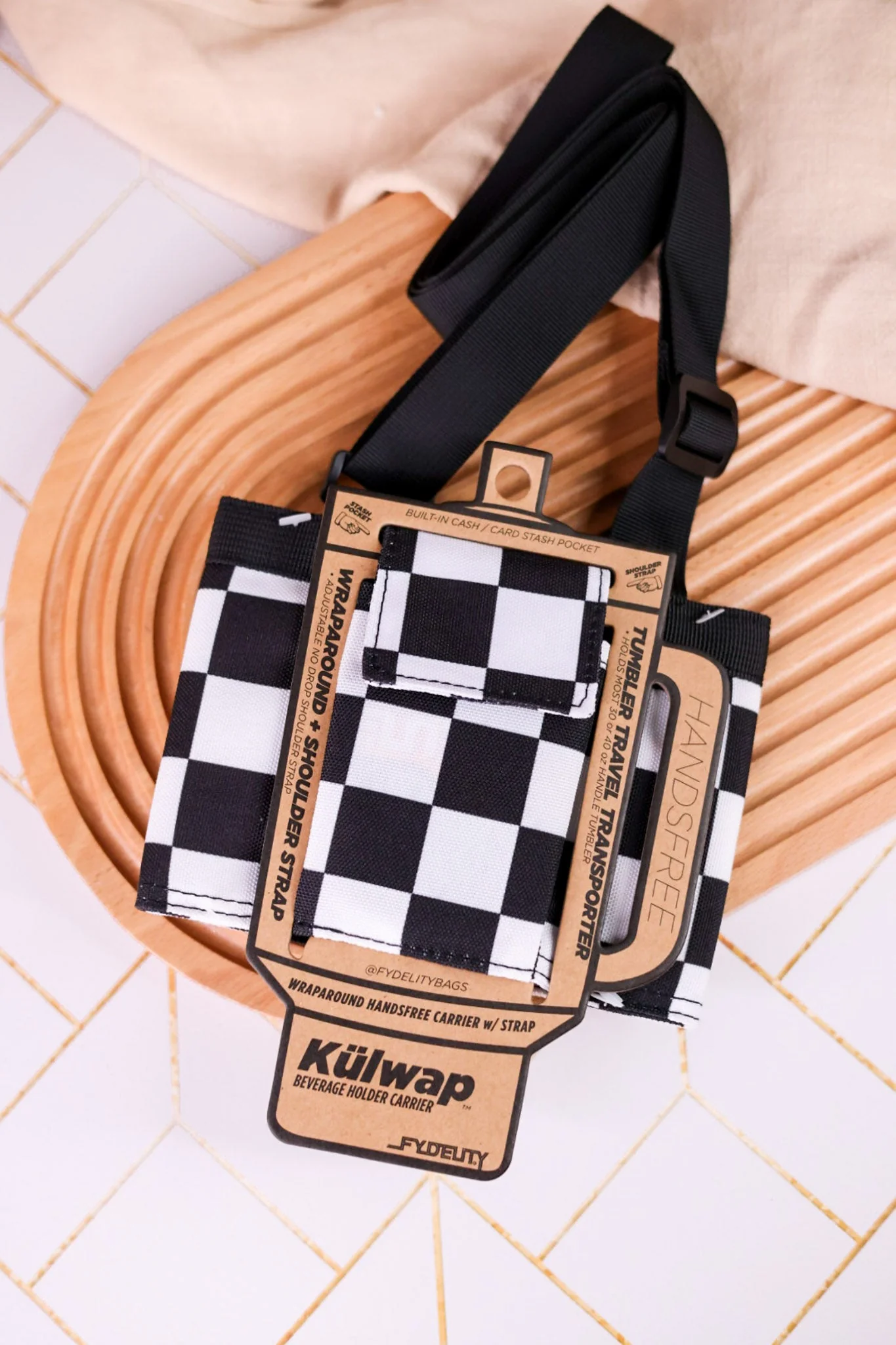Black & White Check Kulwap Tumbler Cooler Wrap - Image 5