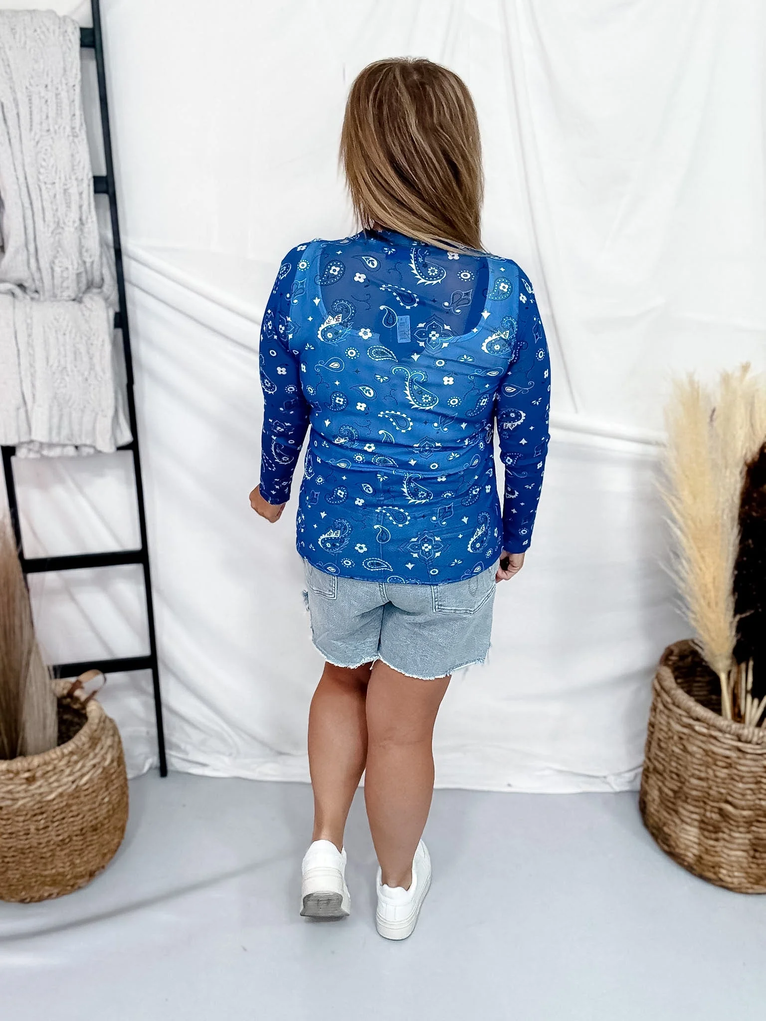 Blue Bandana Babe Long Sleeve Mesh Top - Image 5