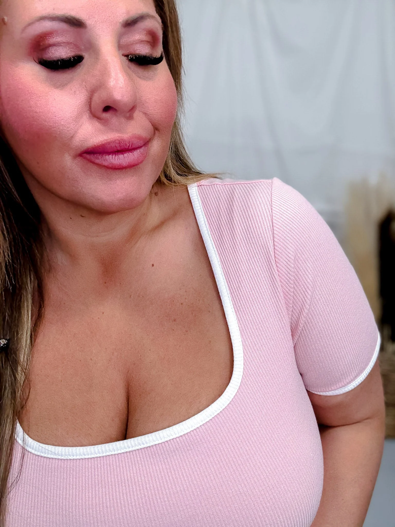Blush Pink Rib Knit Top With Square Neckline FINAL SALE - Image 4