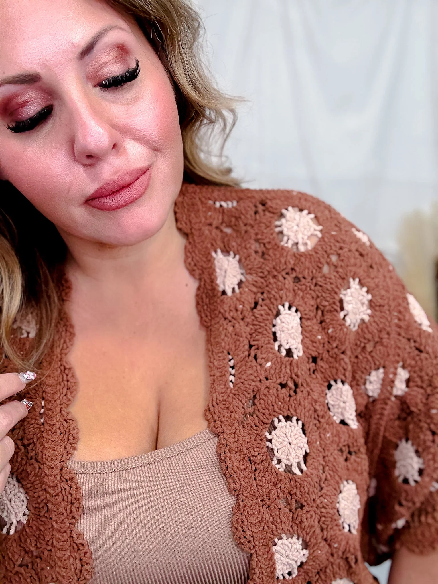 Brick & Latte Long Sleeve Open Knit Cardigan FINAL SALE - Image 4