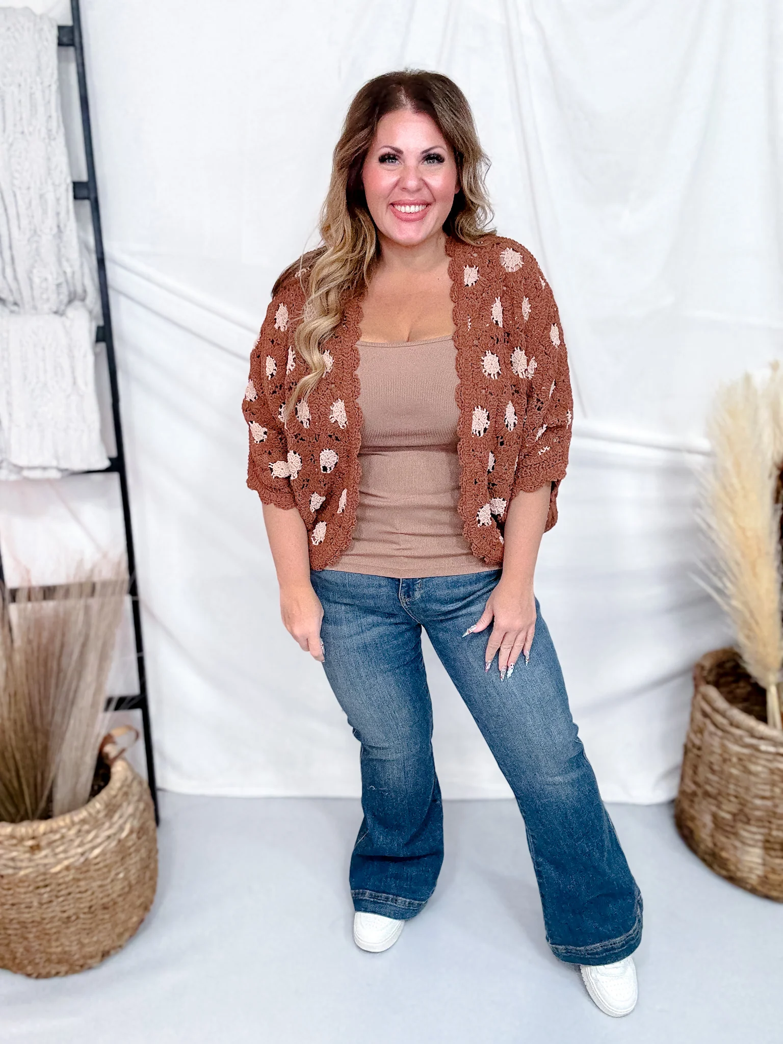 Brick & Latte Long Sleeve Open Knit Cardigan FINAL SALE - Image 6