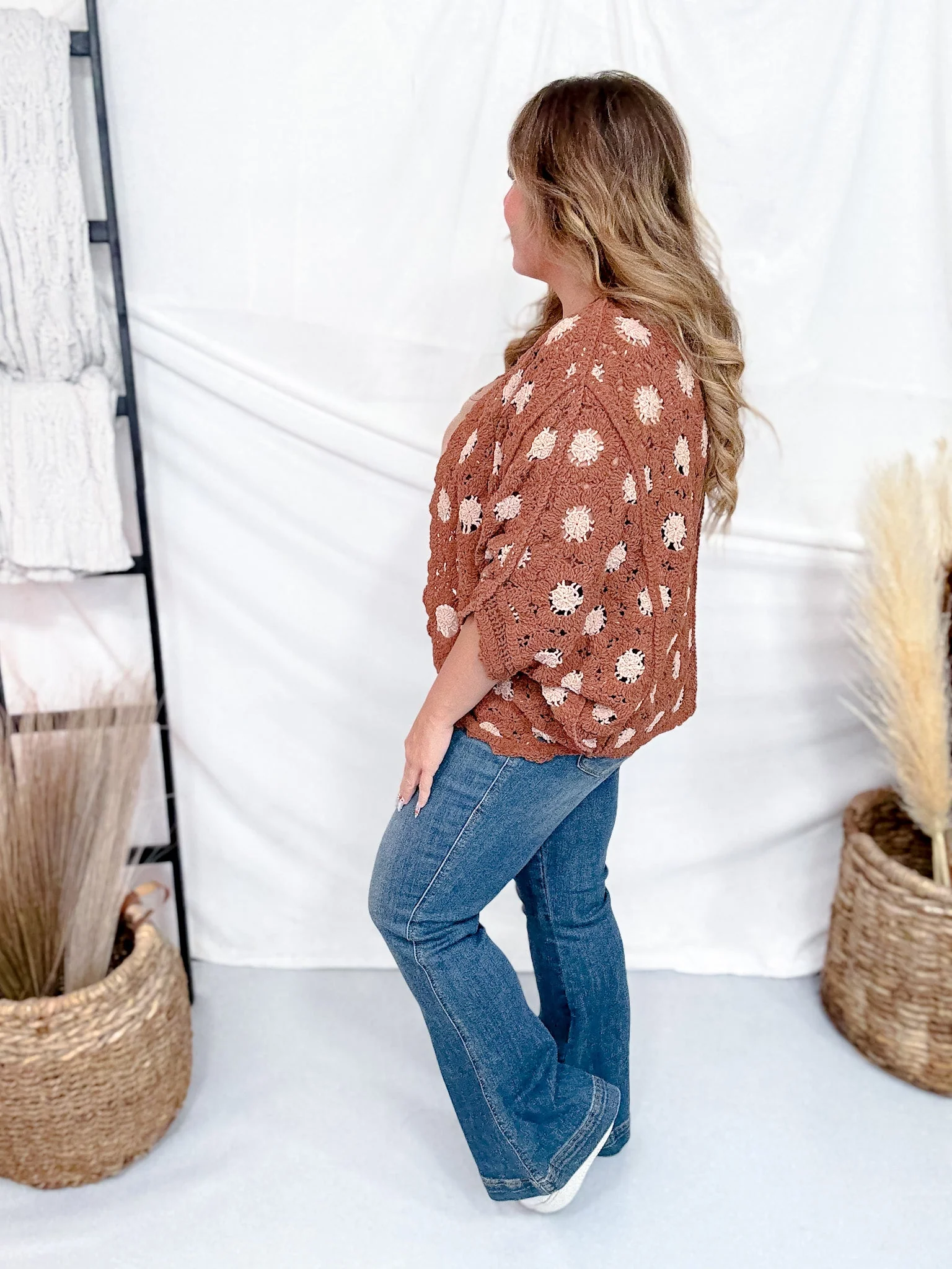 Brick & Latte Long Sleeve Open Knit Cardigan FINAL SALE - Image 7