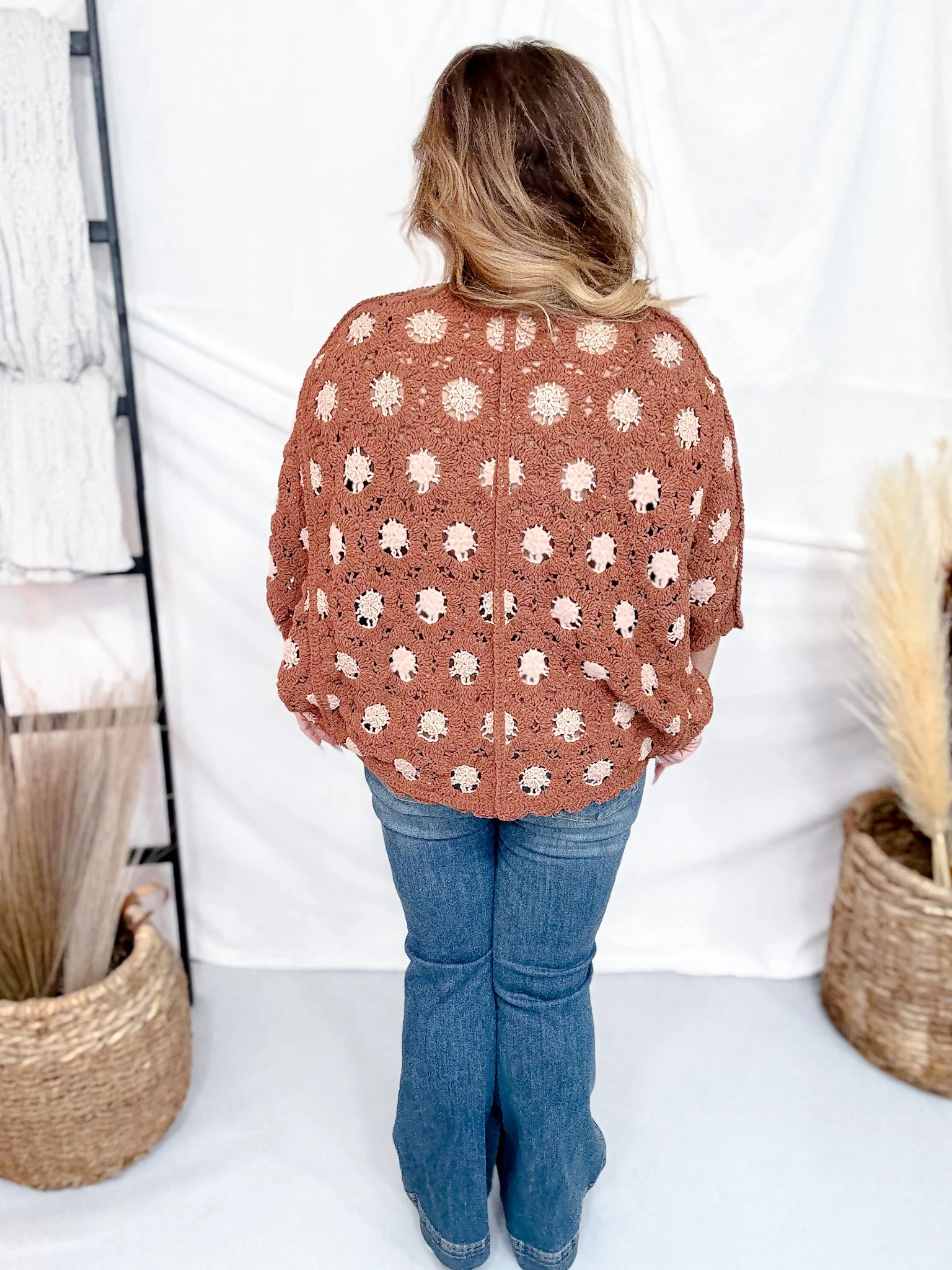 Brick & Latte Long Sleeve Open Knit Cardigan FINAL SALE - Image 8