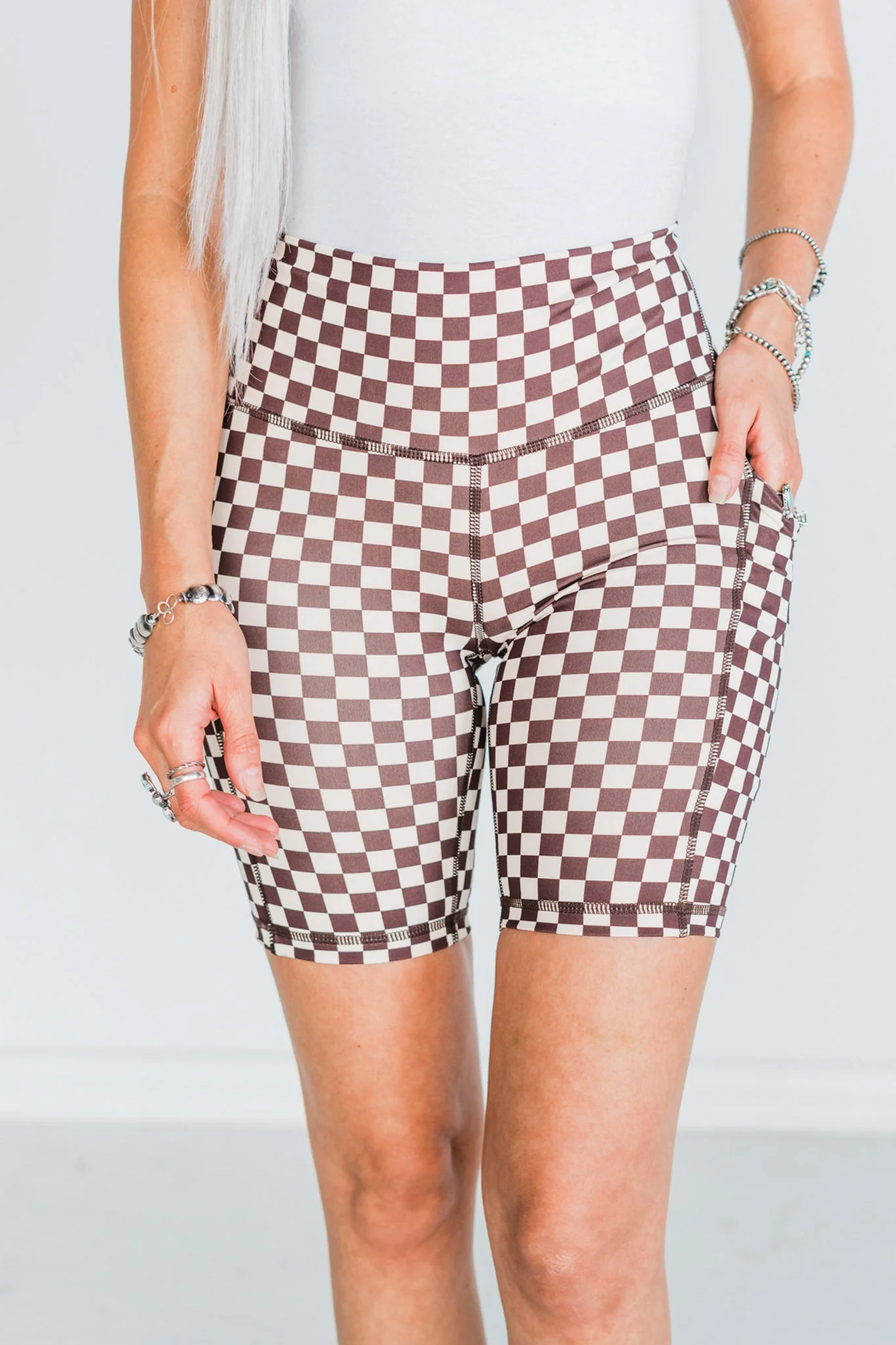 Brown Checkered Biker Shorts FINAL SALE