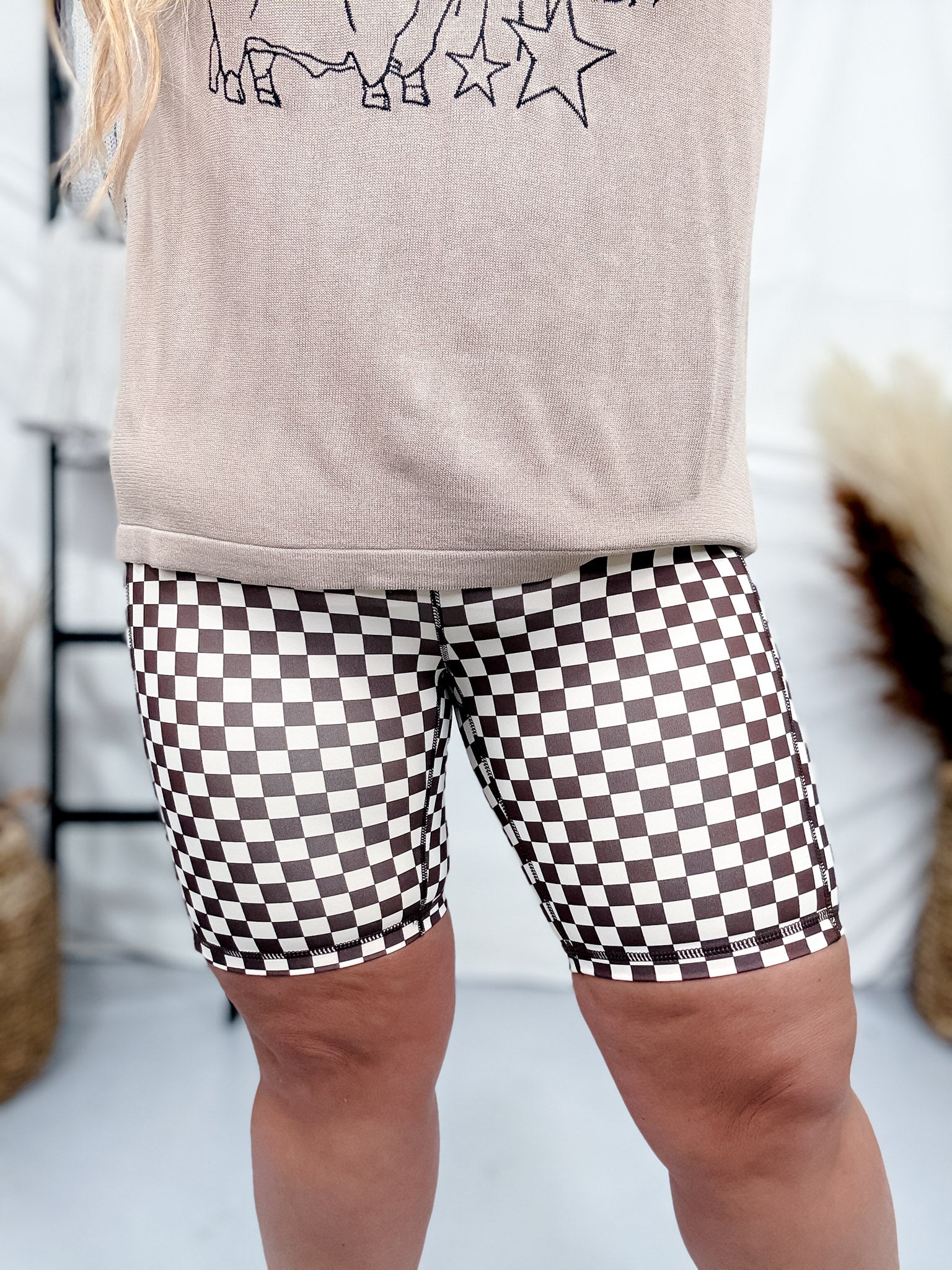 Brown Checkered Biker Shorts FINAL SALE - Image 5