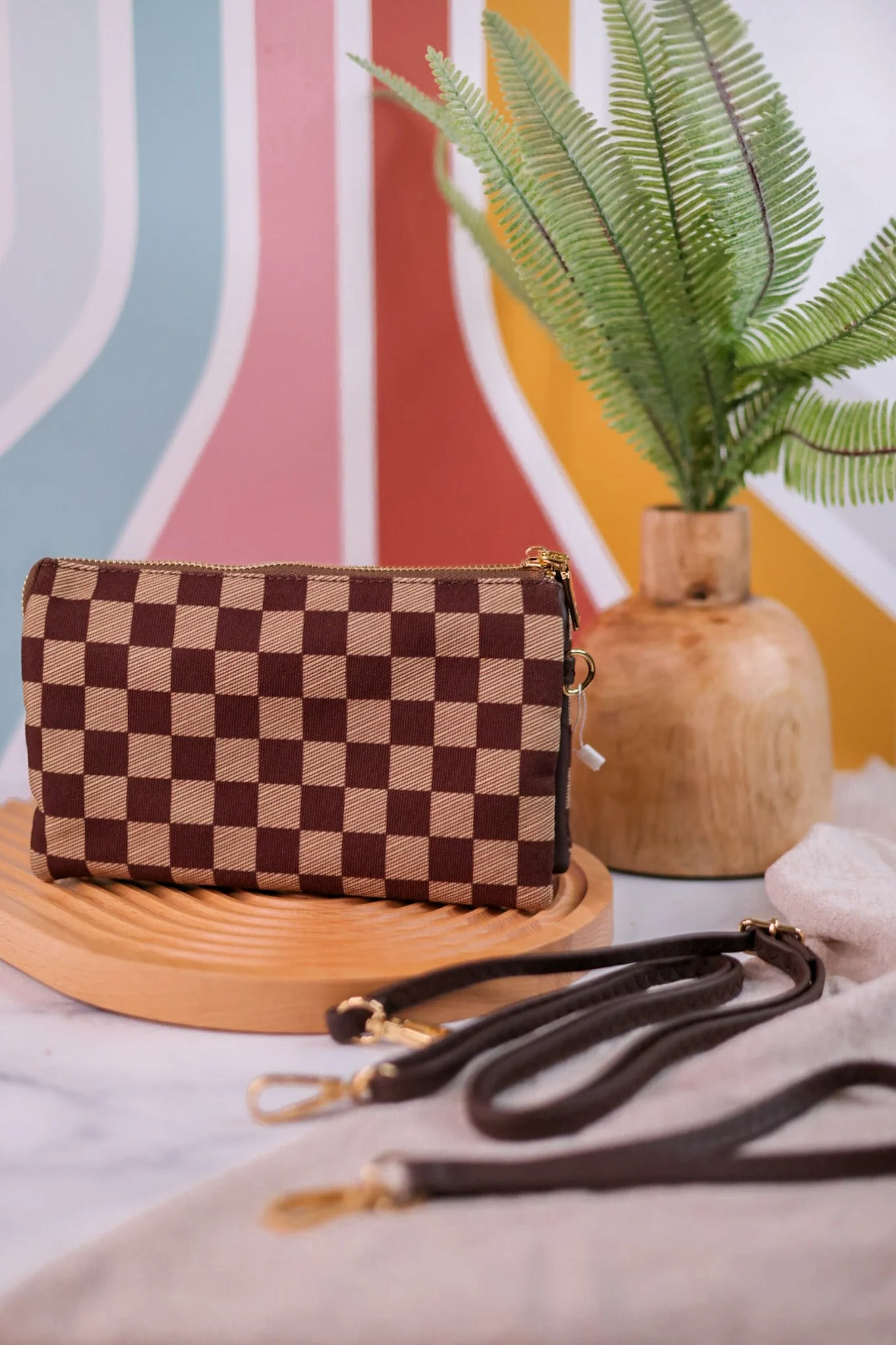 Brown Checkered Riley Crossbody Bag FINAL SALE - Image 3