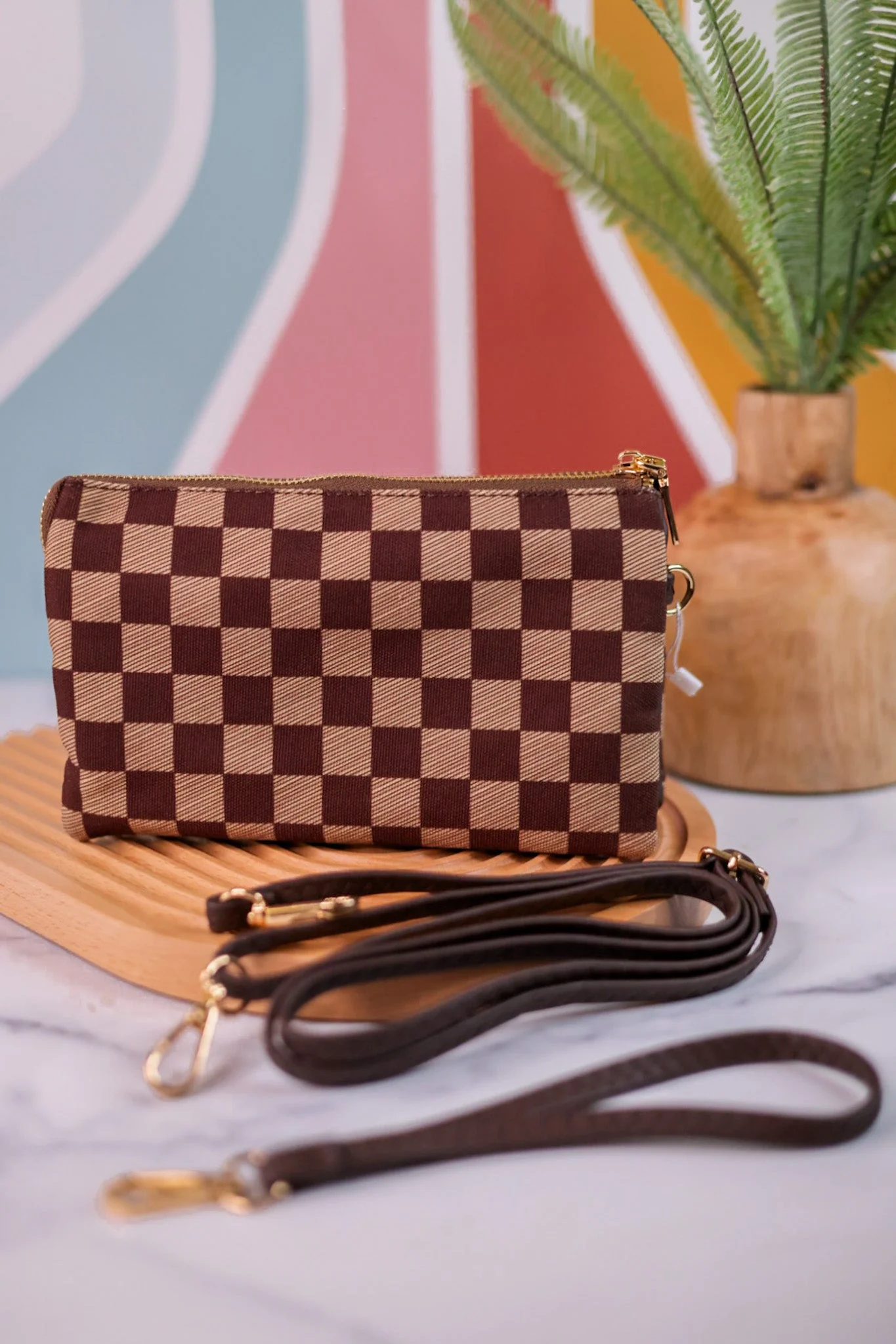 Brown Checkered Riley Crossbody Bag FINAL SALE - Image 4