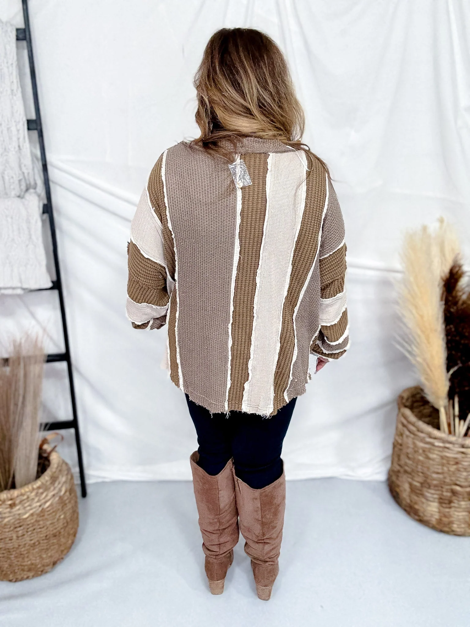 Brown Multi Washed Color Block & Patchwork Cardigan FINAL SALE - Image 7