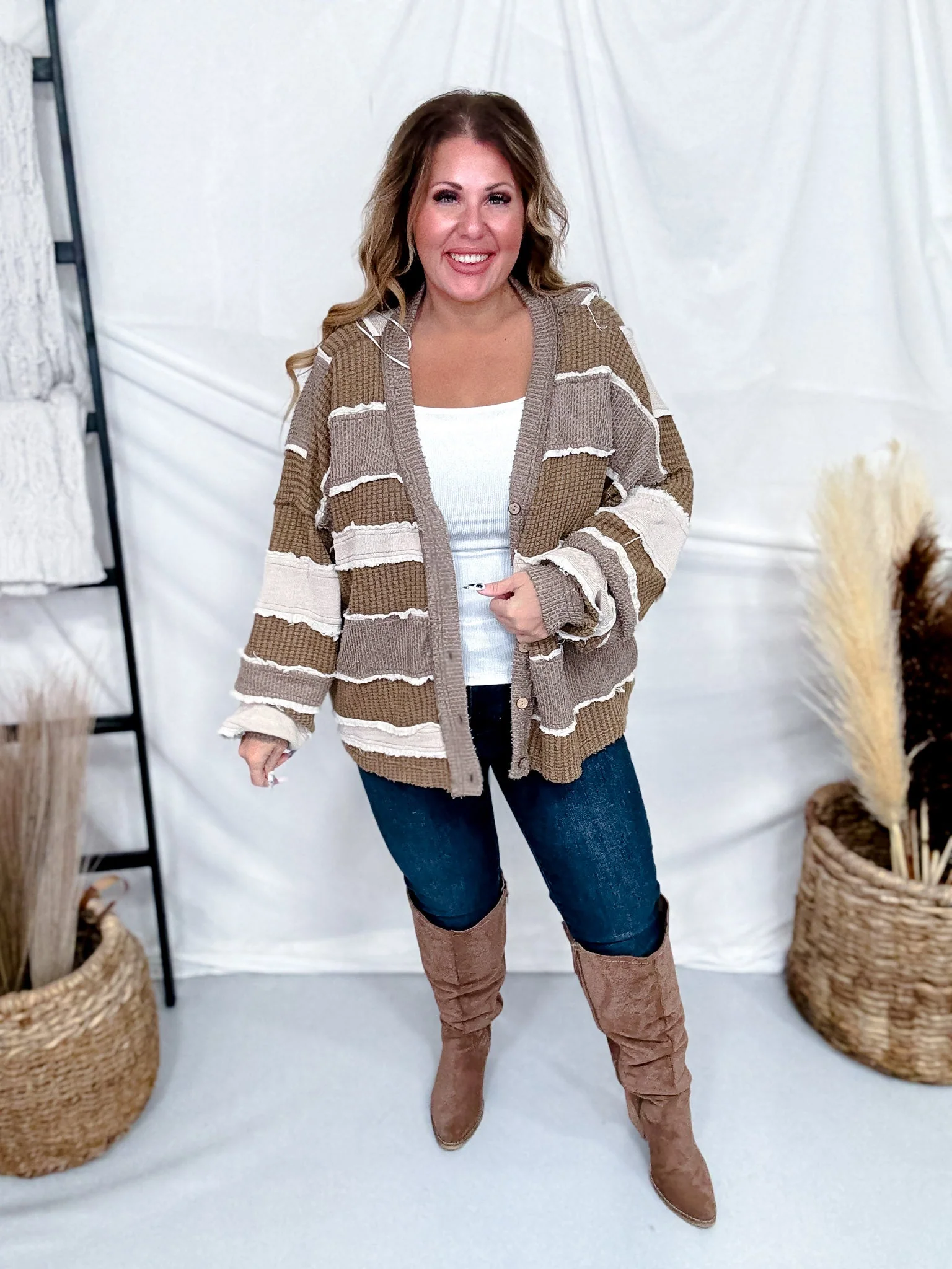 Brown Multi Washed Color Block & Patchwork Cardigan FINAL SALE - Image 8