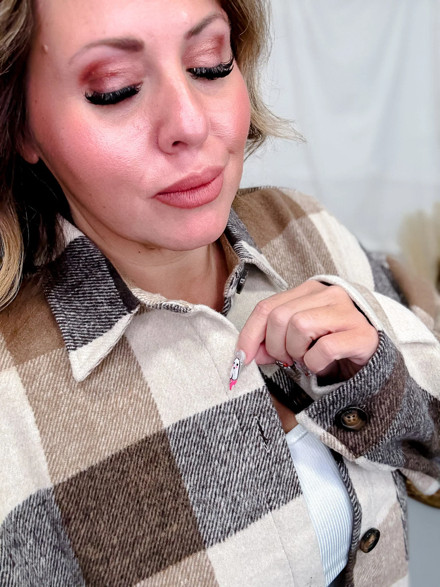 Button Down Brown Plaid Flannel Shacket - Image 4