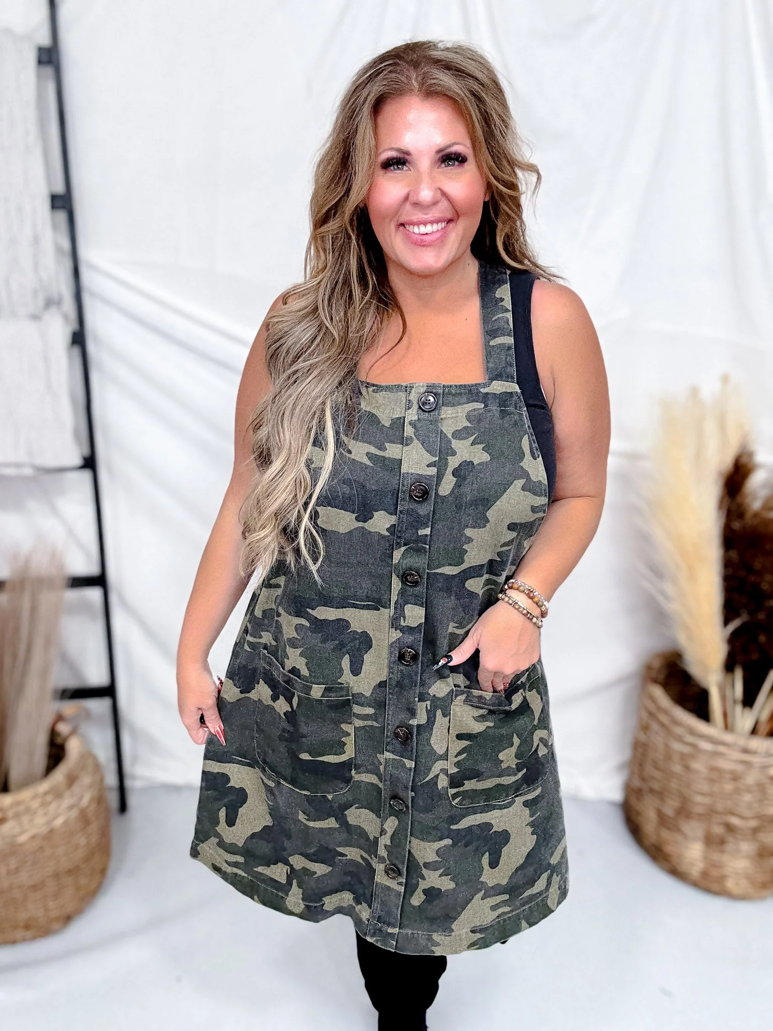 Camo Print Button Front Overall Dress - Image 7