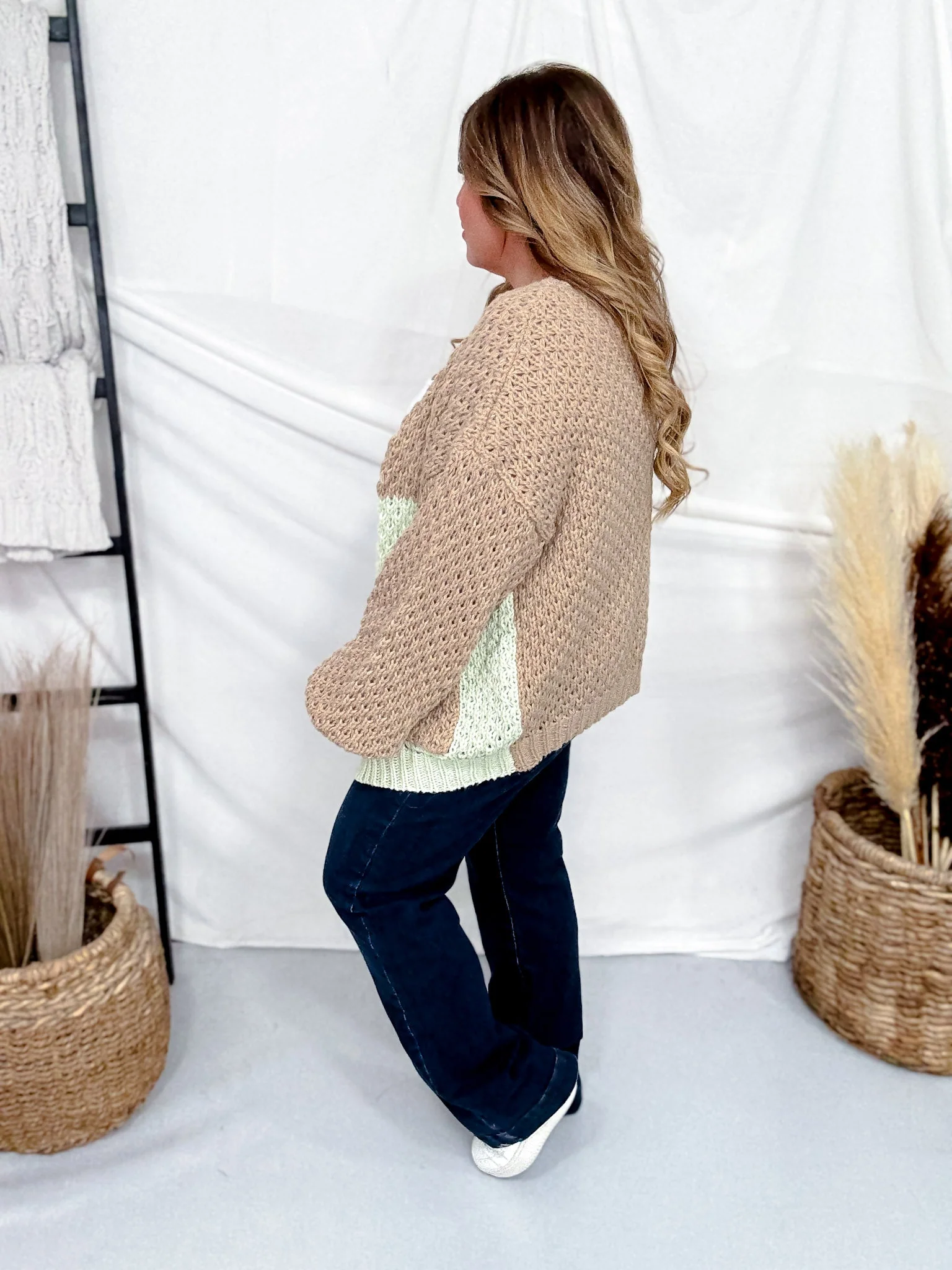 Chunky Knit Mocha & Blue Colorblock Cardigan FINAL SALE - Image 6