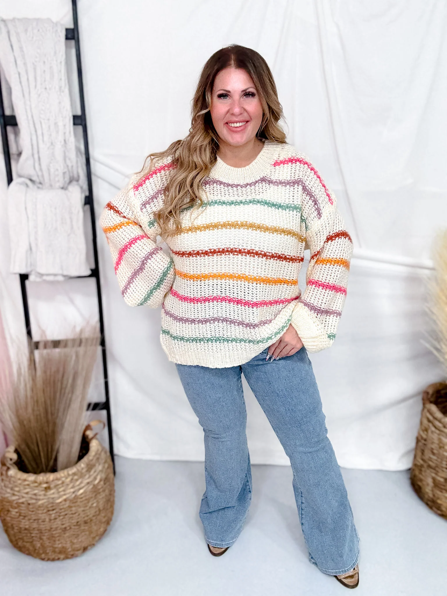 Chunky Knit Sweater With Multicolored Stripes FINAL SALE - Image 2