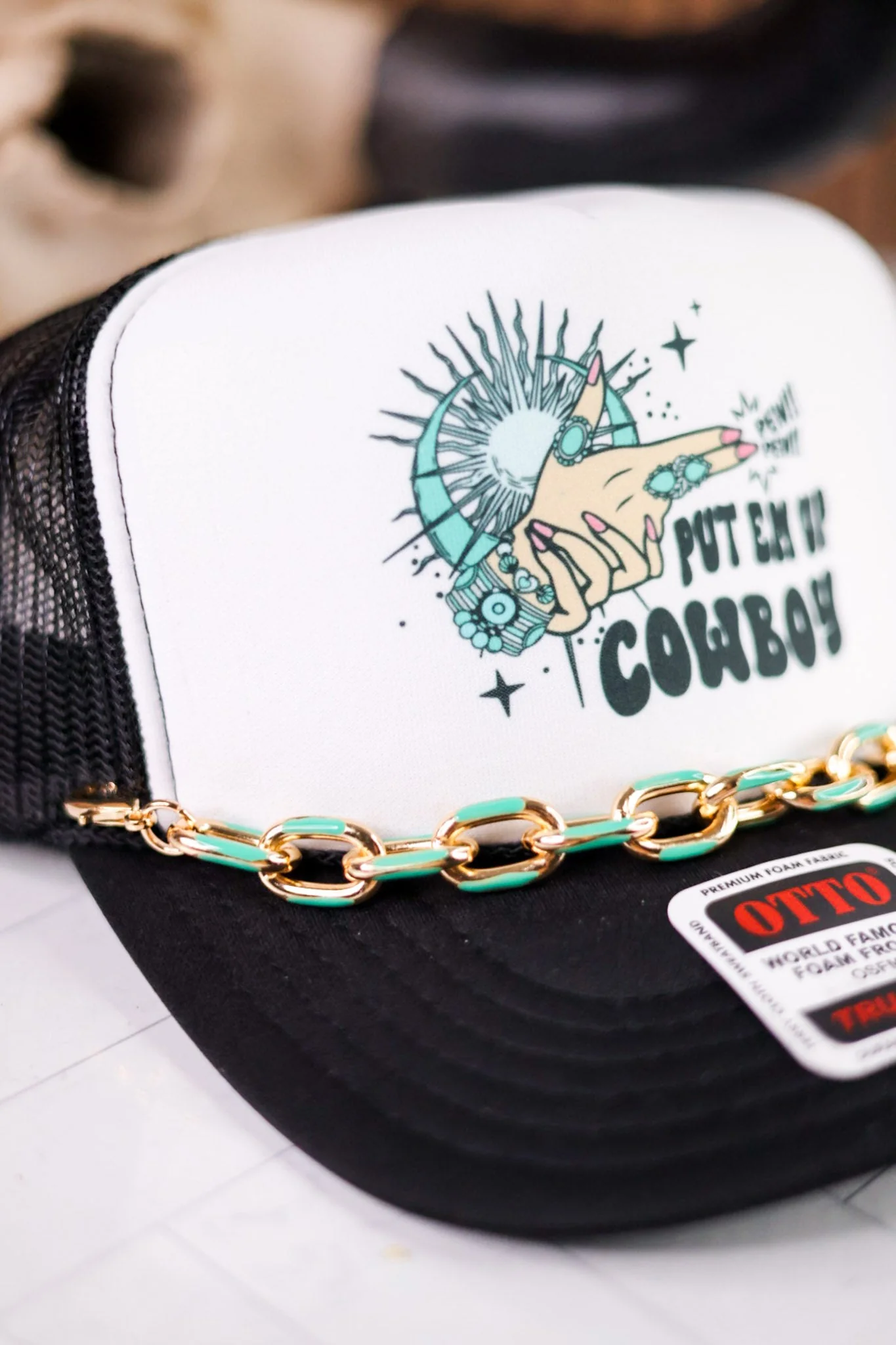 Chunky Teal Enamel Dipped Trucker Hat Chain - Image 2