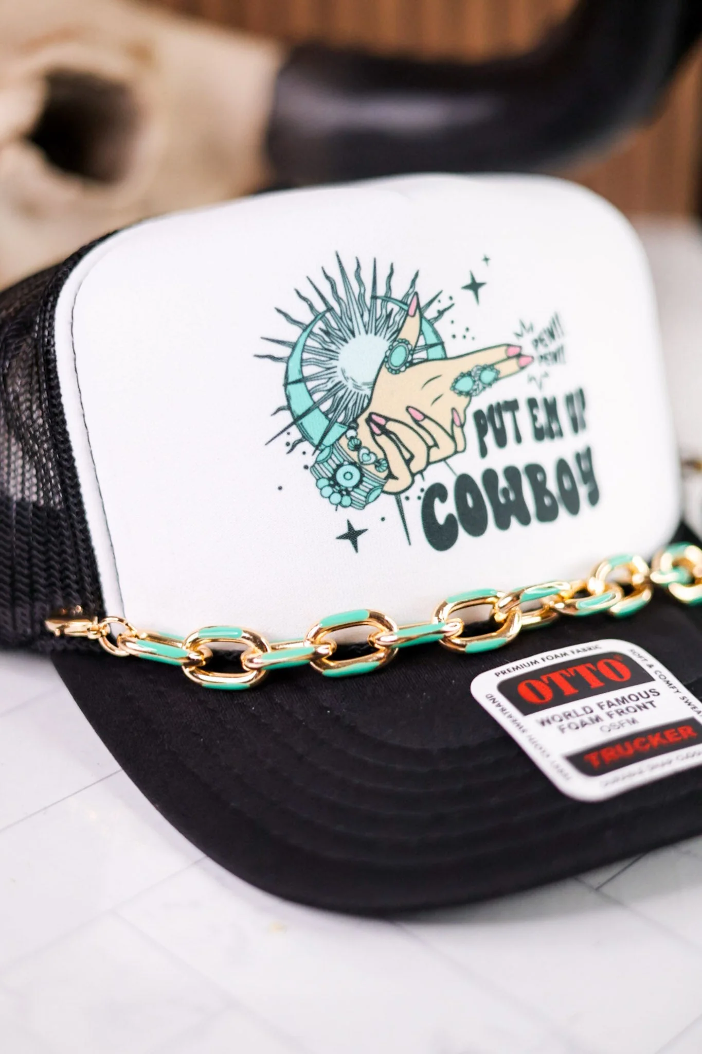 Chunky Teal Enamel Dipped Trucker Hat Chain - Image 4