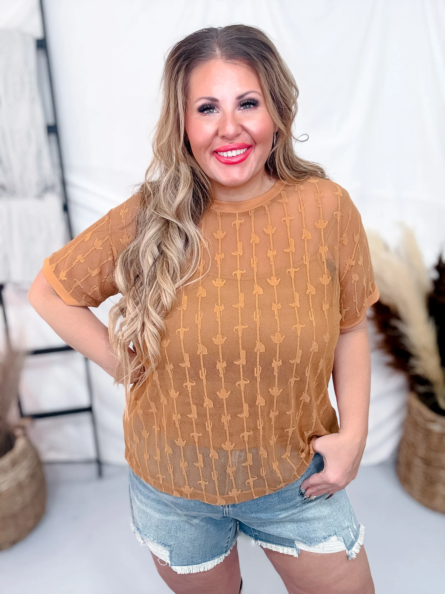 Cowtown Cutesy Saddle Brown Mesh Top FINAL SALE - Image 4