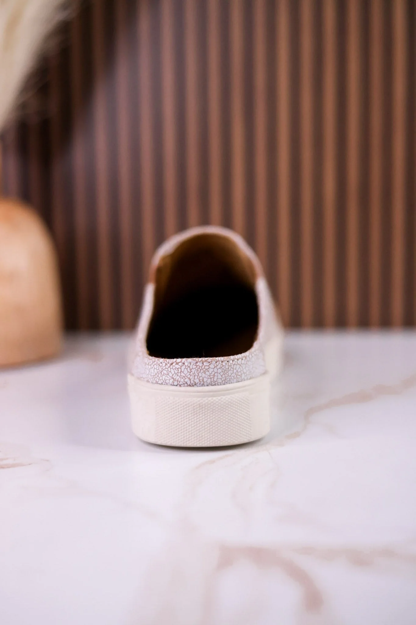 Cream Crackle "Marian" Slip On Mule Sneakers With Tan Aztec Pattern - Image 7