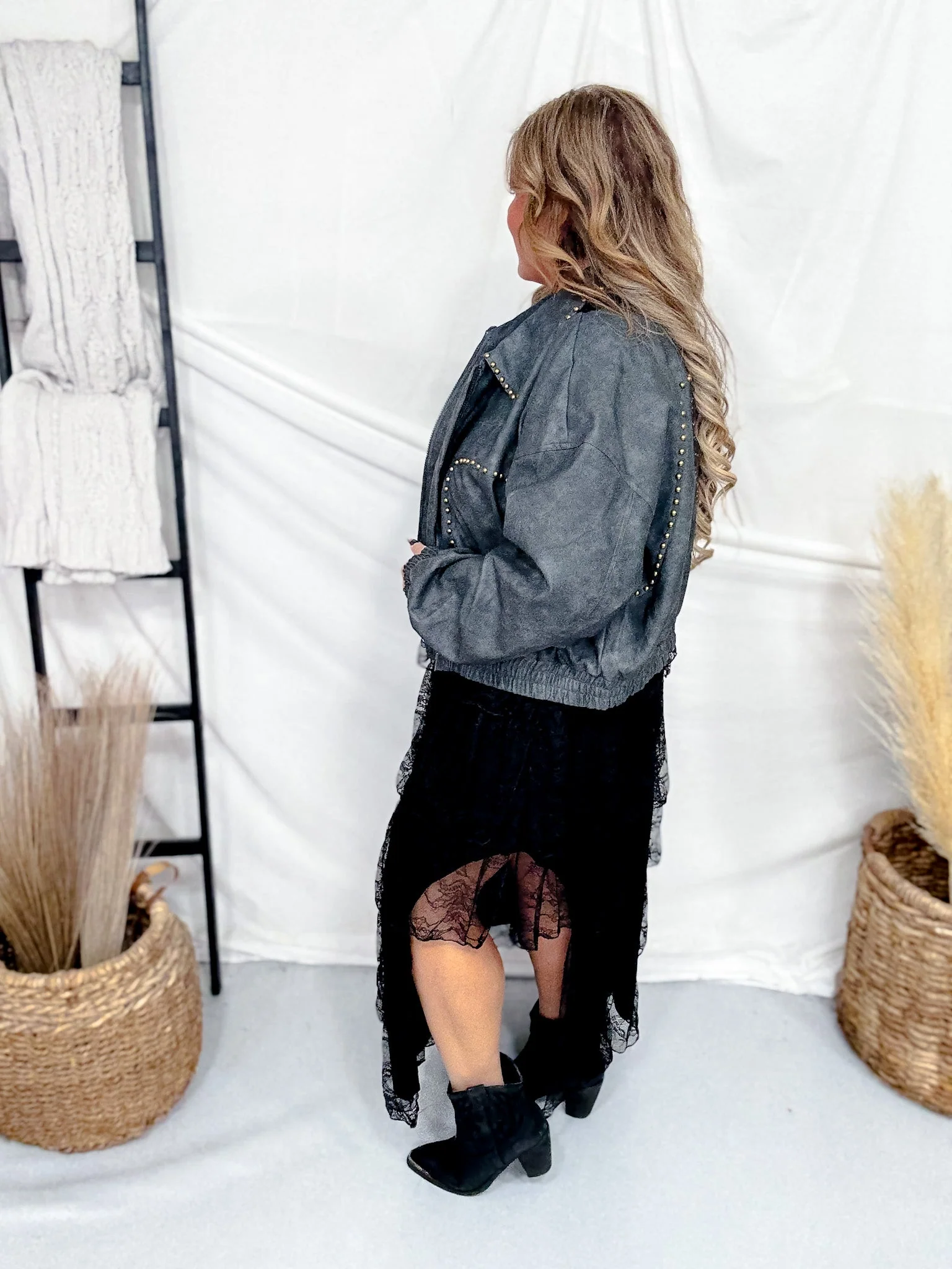 Cropped Black Faux Leather Jacket With Studs FINAL SALE - Image 5