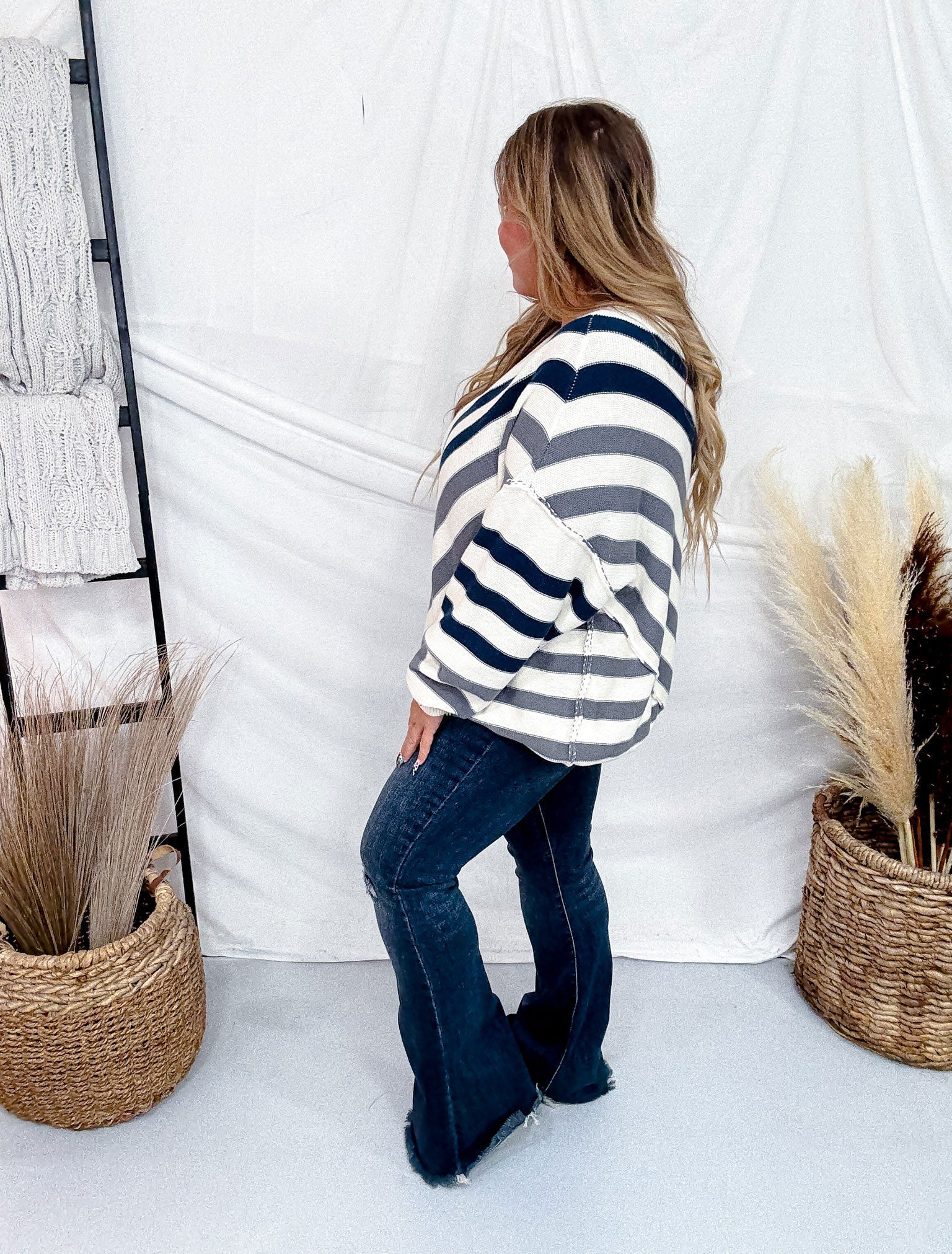 Diagonal Stripe V-Neck Sweater FINAL SALE - Image 4
