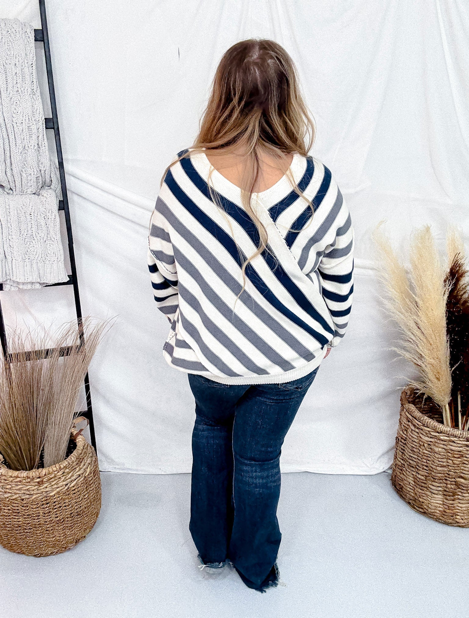 Diagonal Stripe V-Neck Sweater FINAL SALE - Image 5