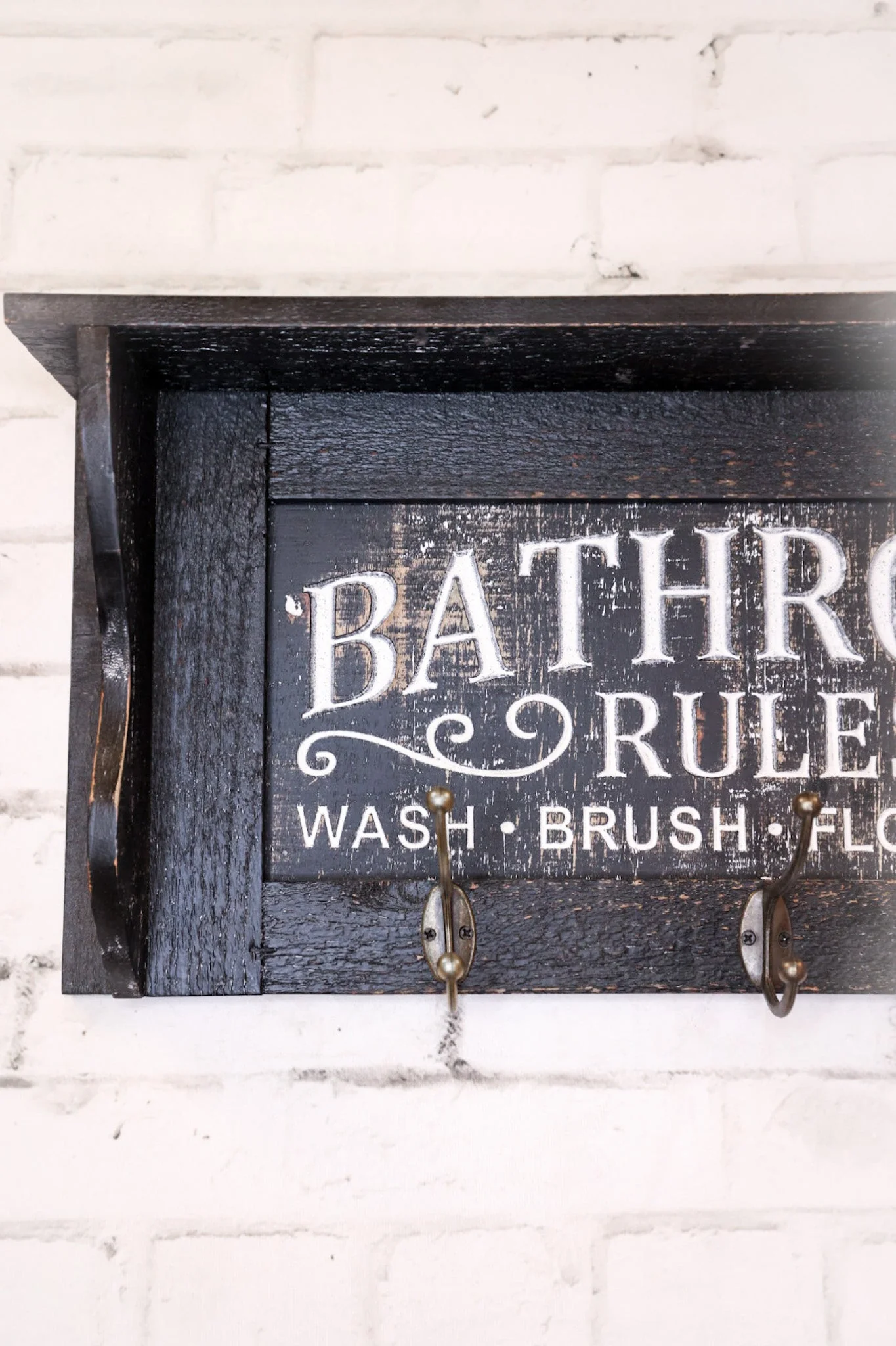 Engraved Wood Bathroom Shelf W/ Hooks FINAL SALE - Image 7