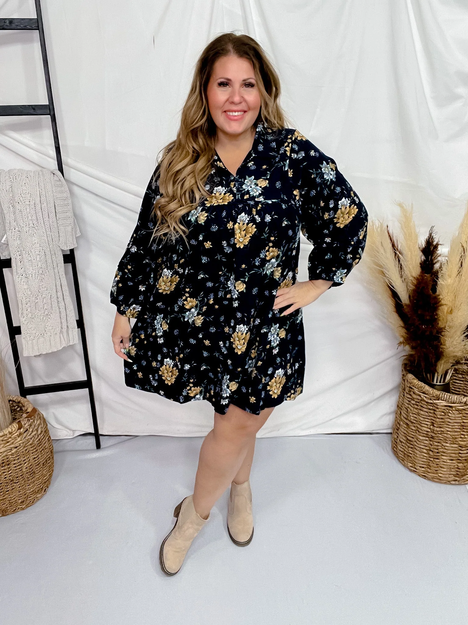 Floral Corduroy Collared Midi Dress FINAL SALE - Image 2