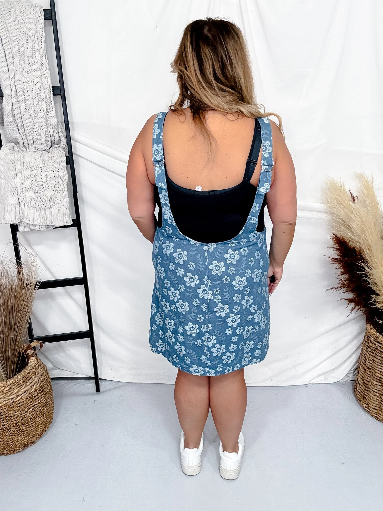 Floral Embroidered Denim Dress with Suspenders FINAL SALE - Image 7