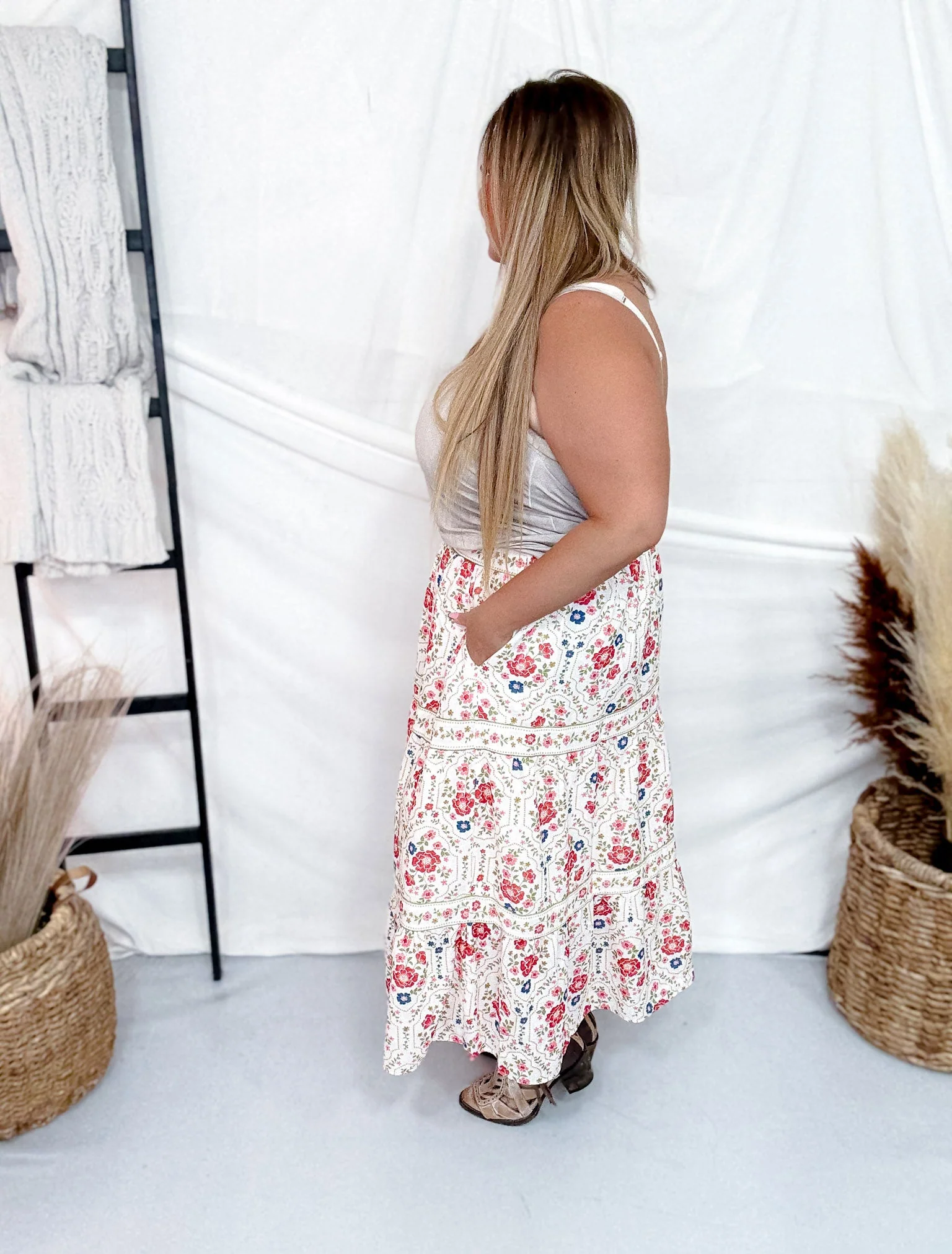 Floral Print Tiered Maxi Skirt With Elastic Waist FINAL SALE - Image 3