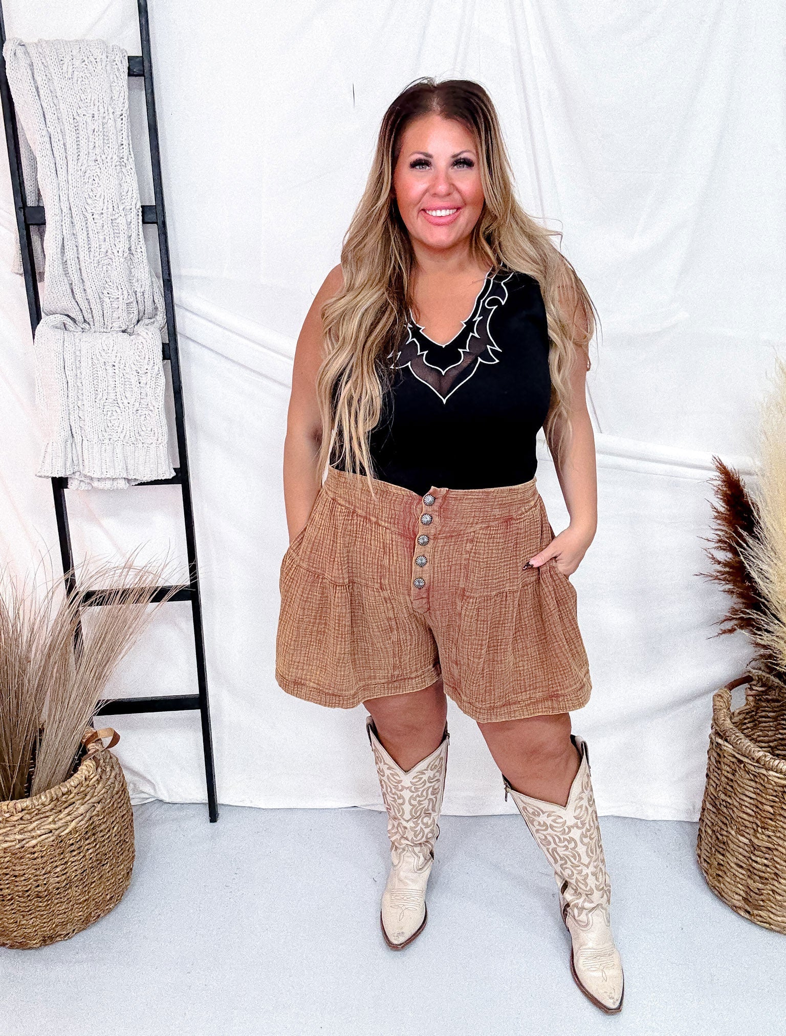 Flowy Western Chic "Range Riders" Saddle Colored Shorts FINAL SALE - Image 12