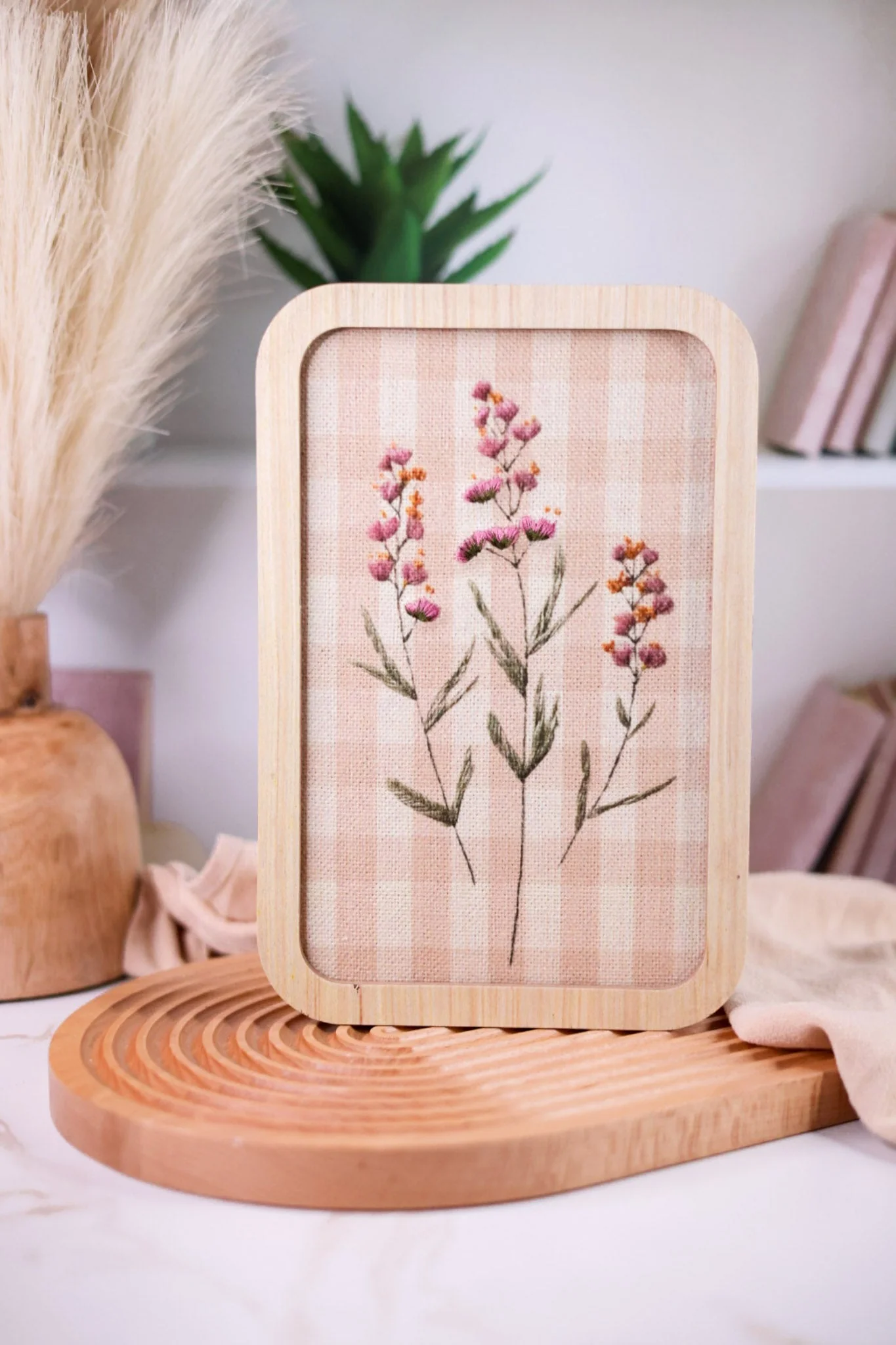 Framed Floral Embroidery On Gingham Canvas (2 Styles) FINAL SALE - Image 2