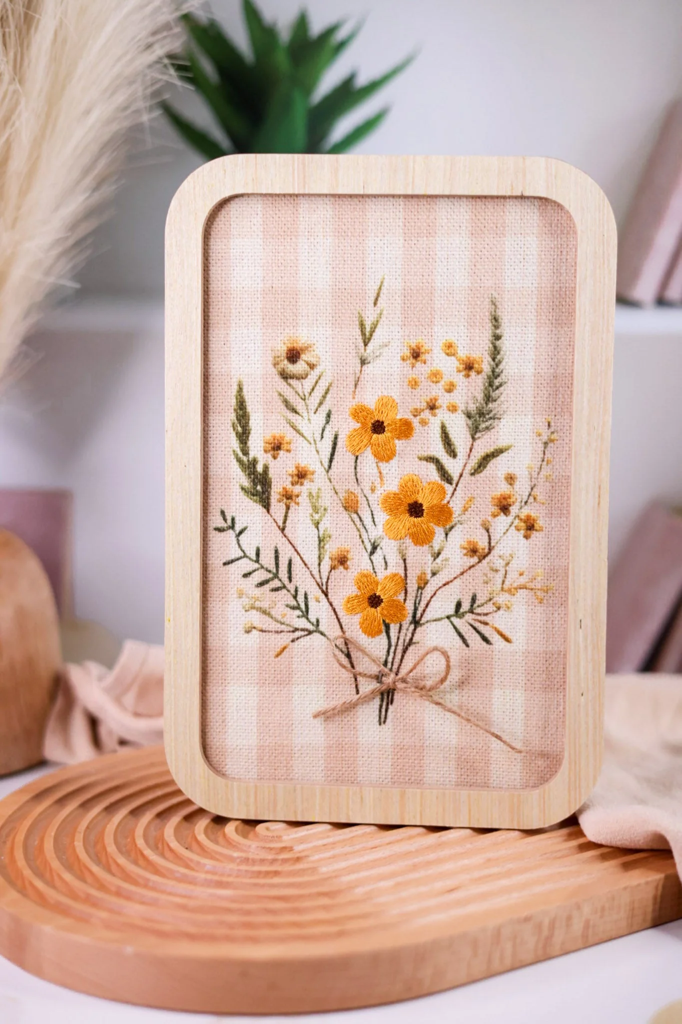 Framed Floral Embroidery On Gingham Canvas (2 Styles) FINAL SALE - Image 3