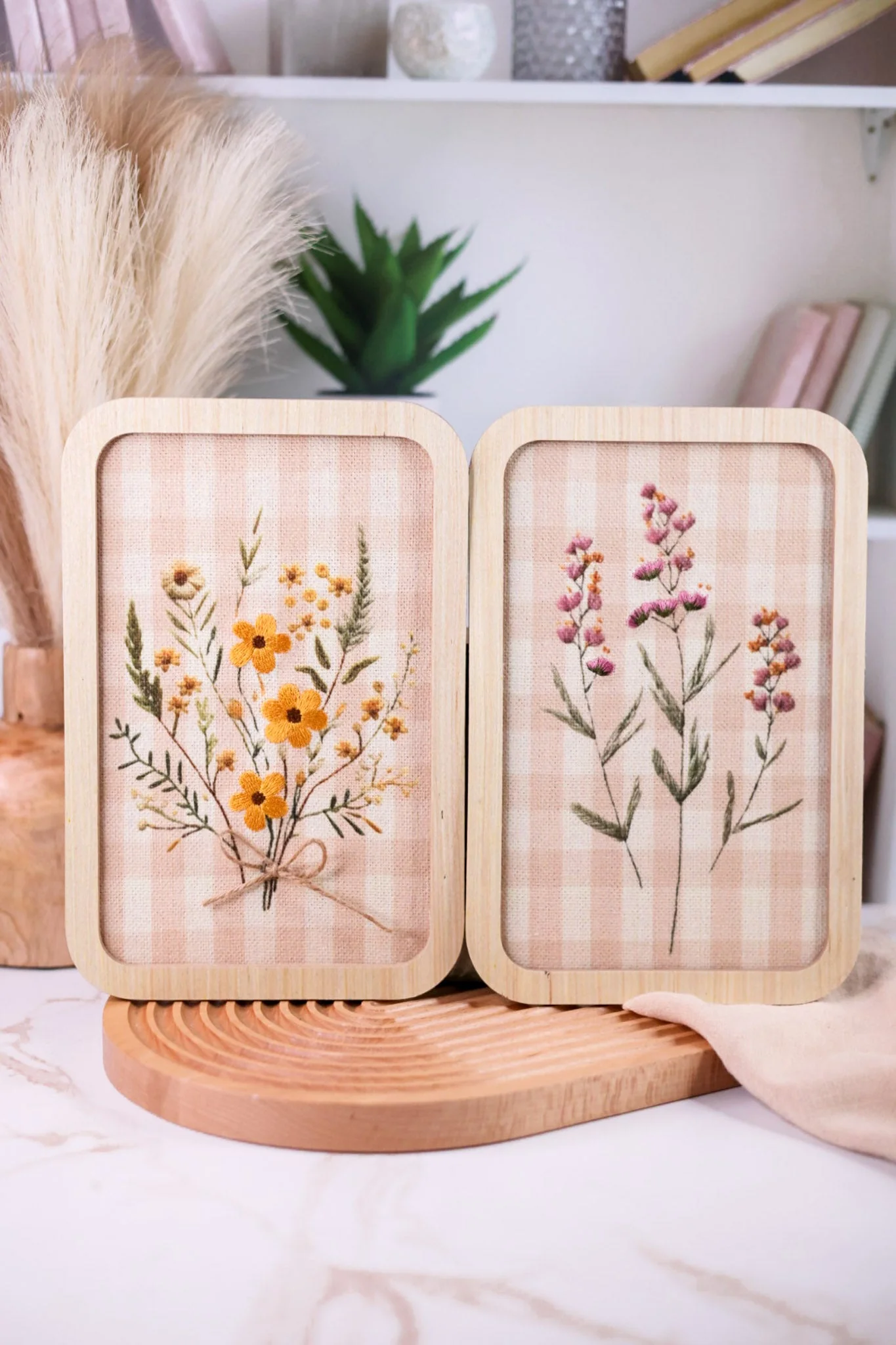 Framed Floral Embroidery On Gingham Canvas (2 Styles) FINAL SALE - Image 4