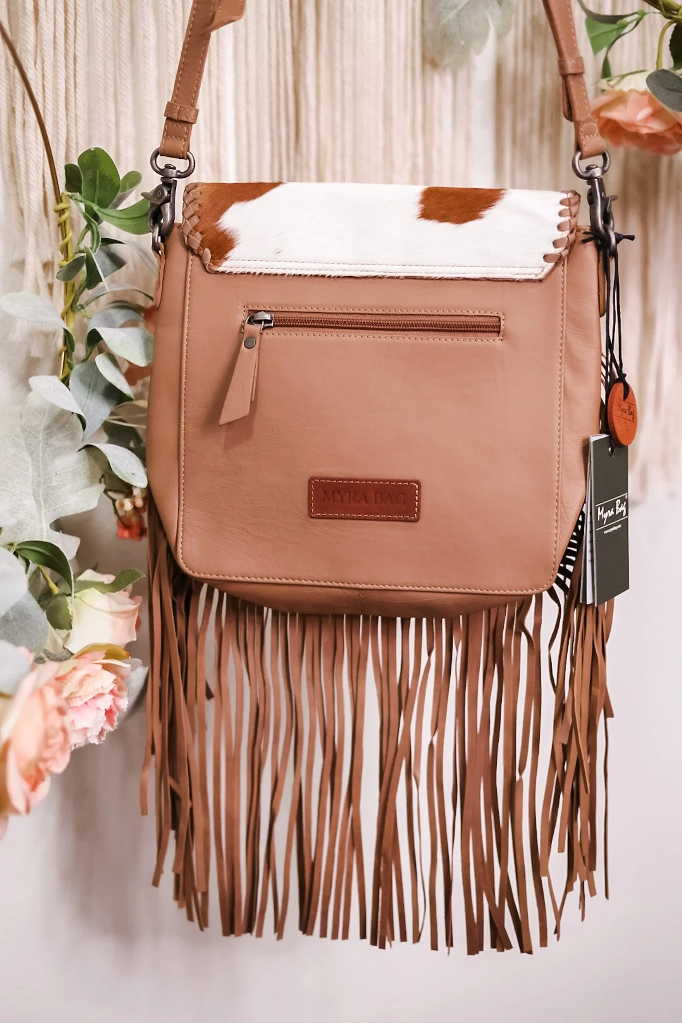 Fringed Leather and Hair On Hide Bag with Turquoise Accent Stone FINAL SALE - Image 3