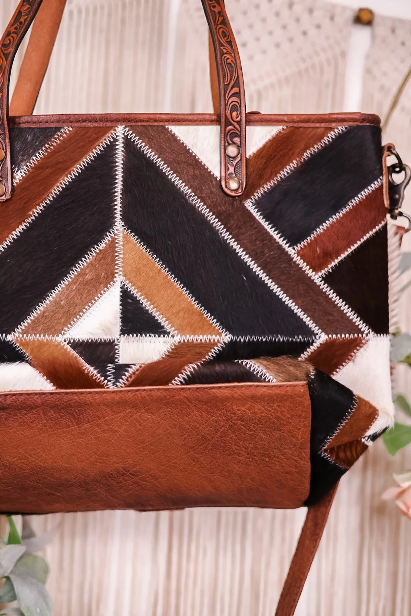 Geometric Patterned Leather and Cowhide Tote Bag FINAL SALE - Image 3