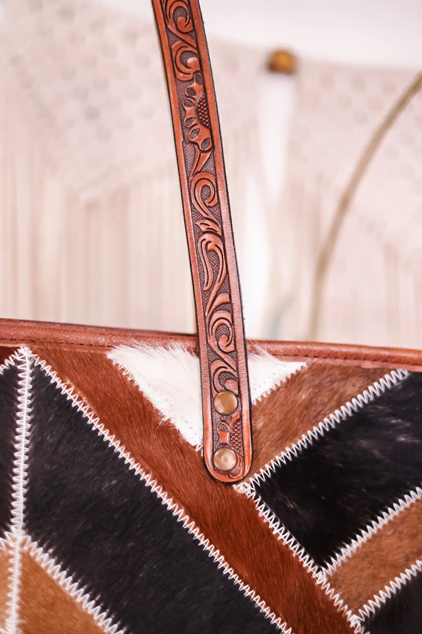 Geometric Patterned Leather and Cowhide Tote Bag FINAL SALE - Image 6